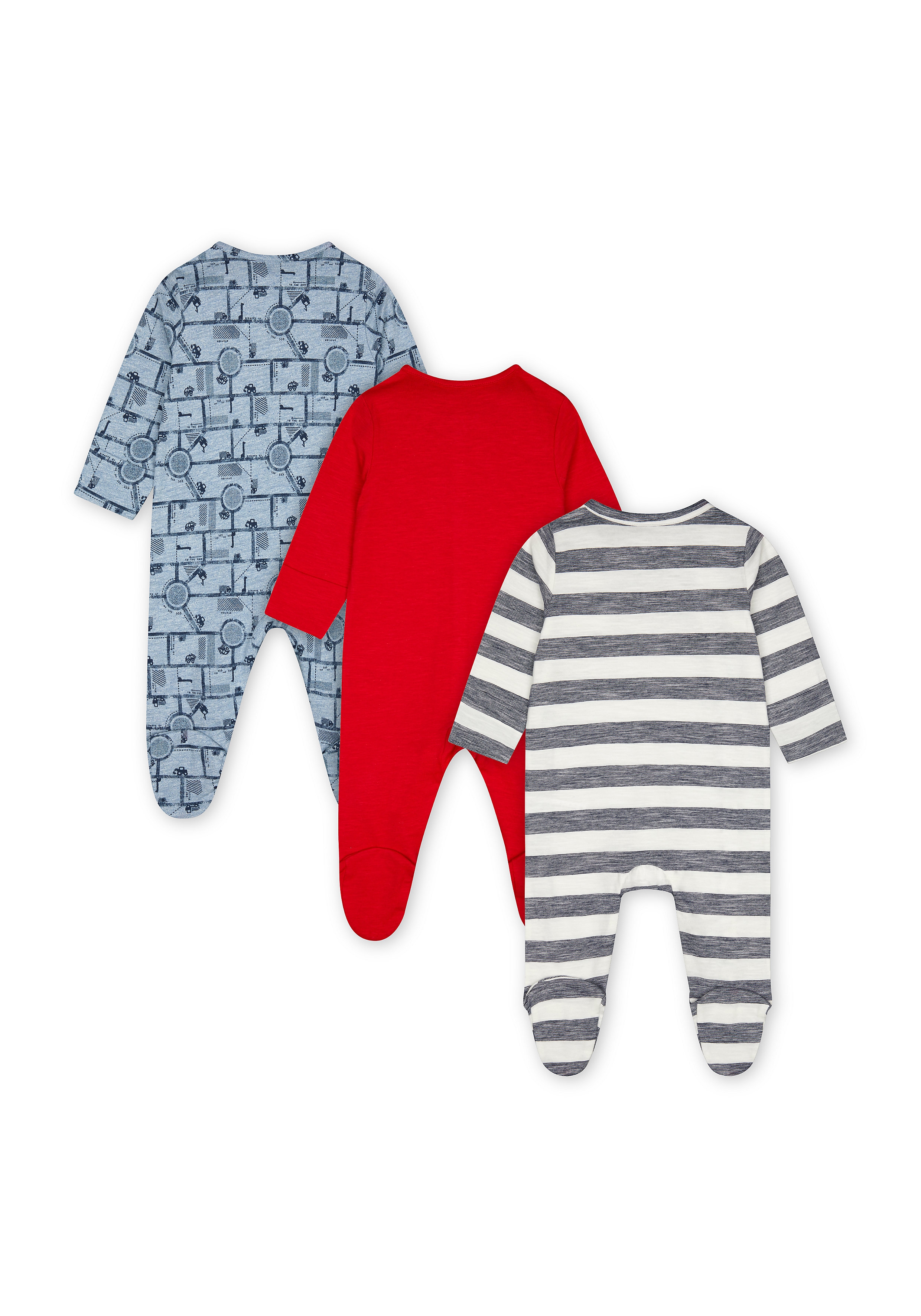 Mothercare | Boys Full Sleeves Sleepsuits  - Pack Of 3 - Blue 1