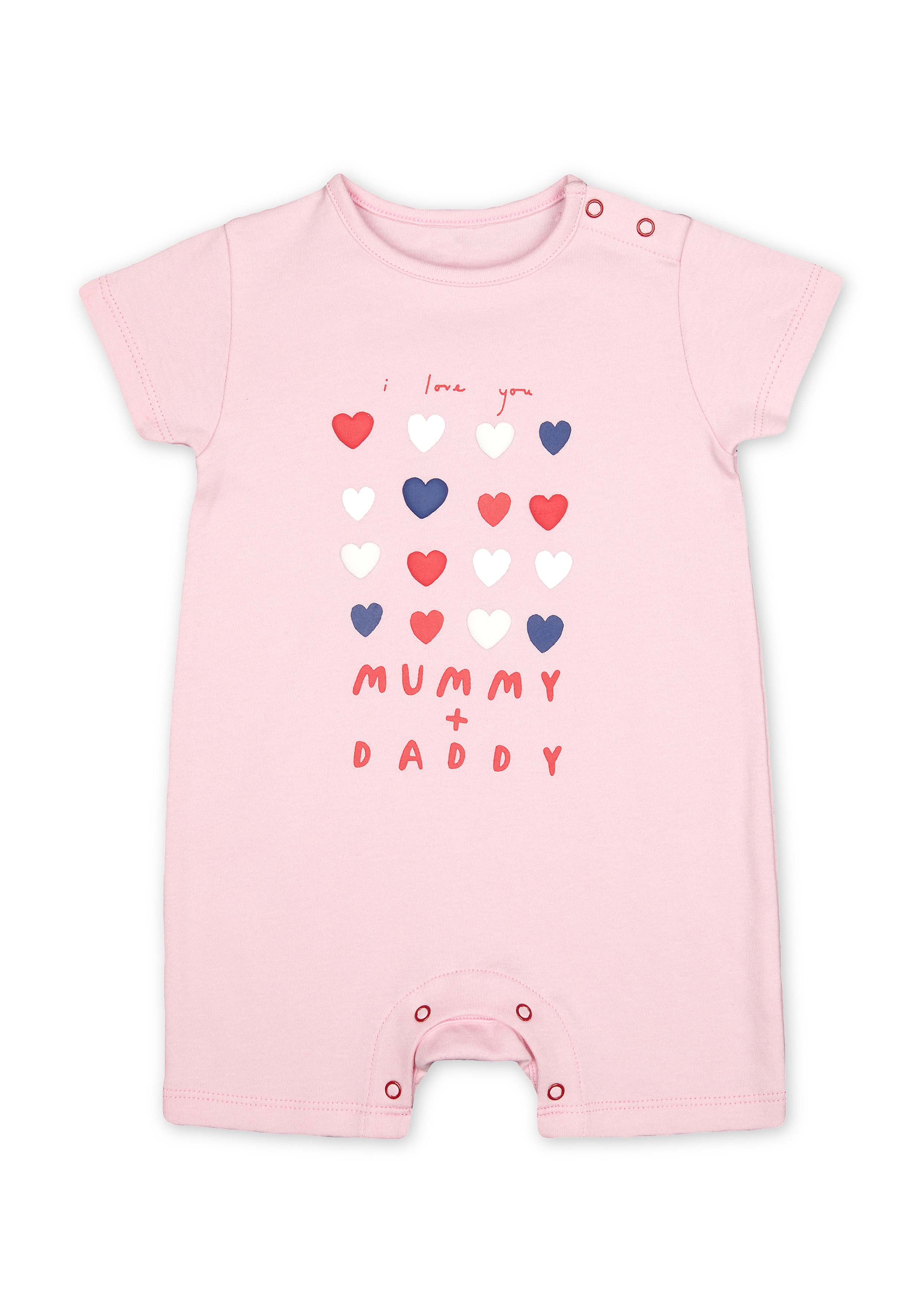 Mothercare | Girls Half Sleeves Romper Heart Print - Pink 0