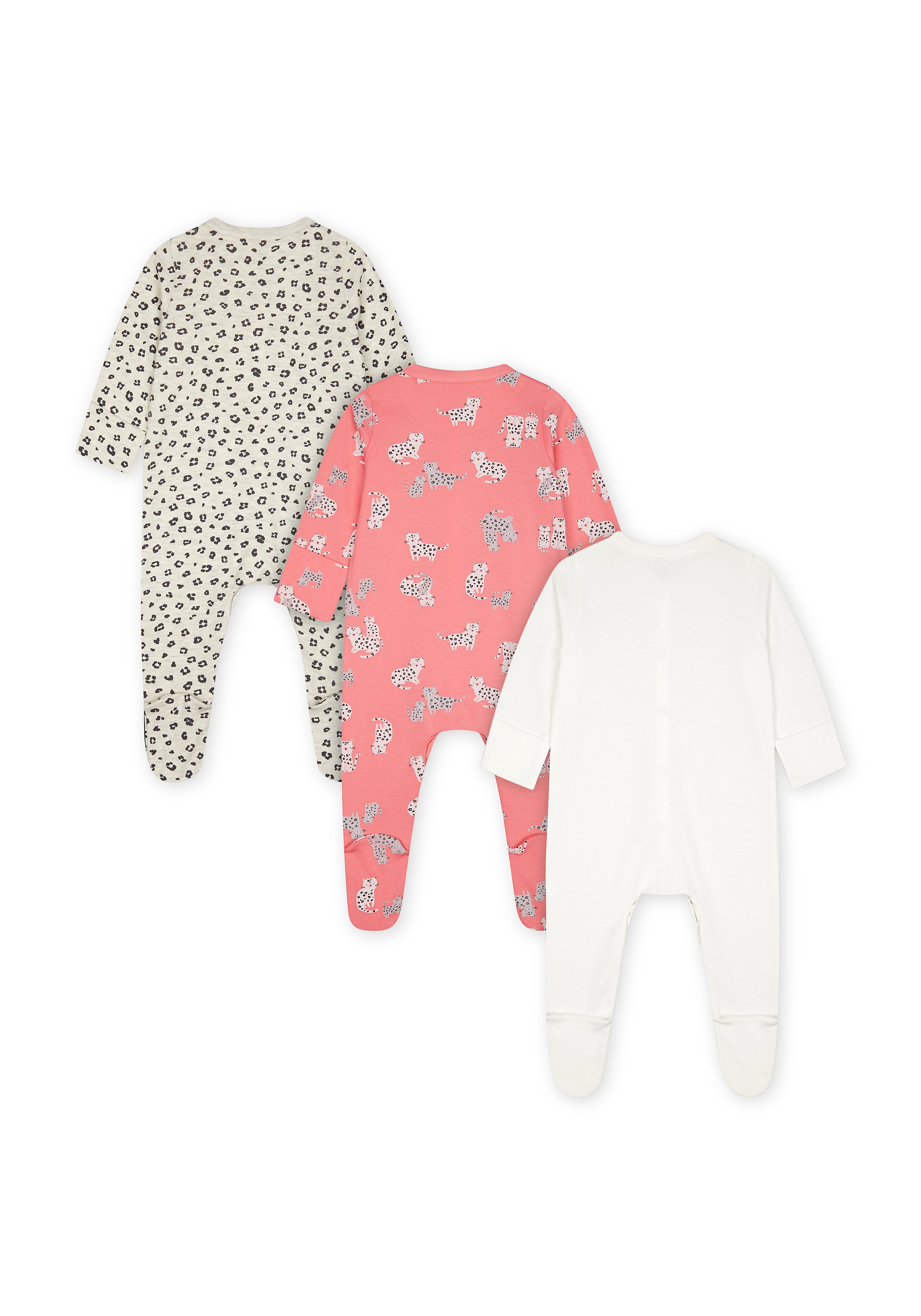 Mothercare | Girls Full Sleeves Sleepsuits  - Pack Of 3 - Pink 1