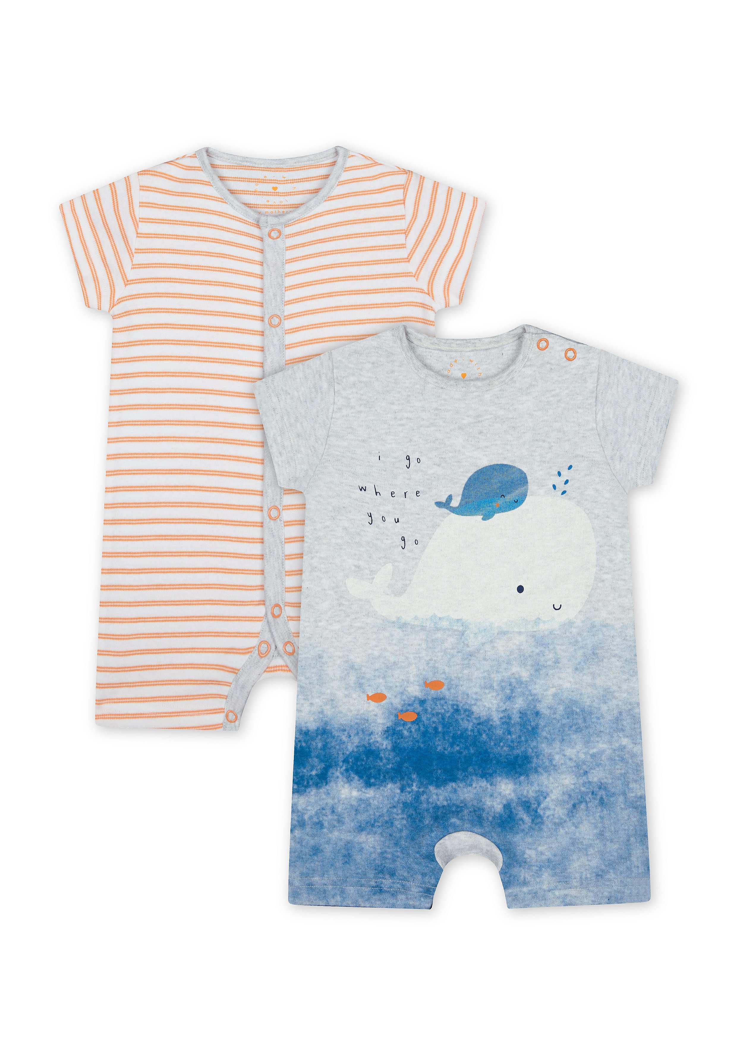 Boys Half Sleeves Whale Print And Striped Romper - Pack Of 2 - Multicolor