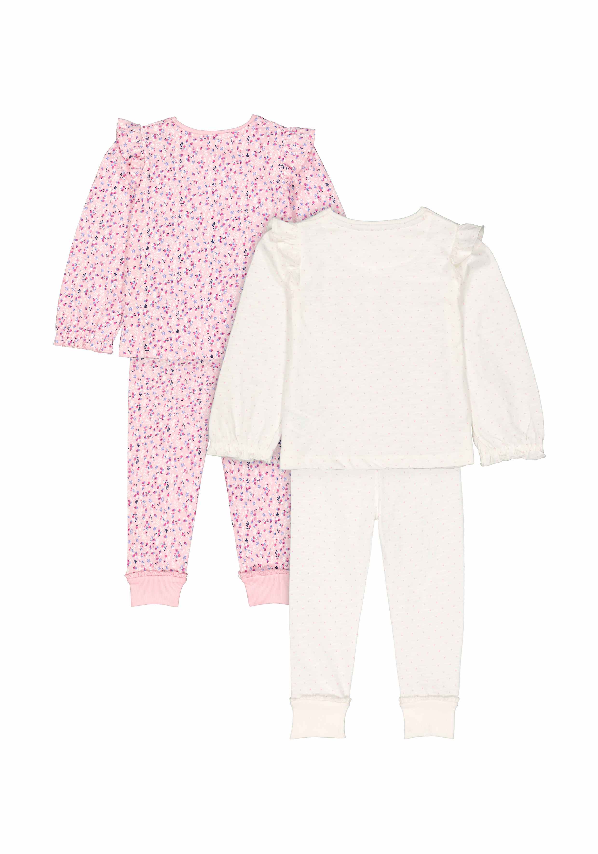 Girls Full Sleeves Pyjama Set Polka Dot And Floral Print - Pack Of 2 - Pink Cream
