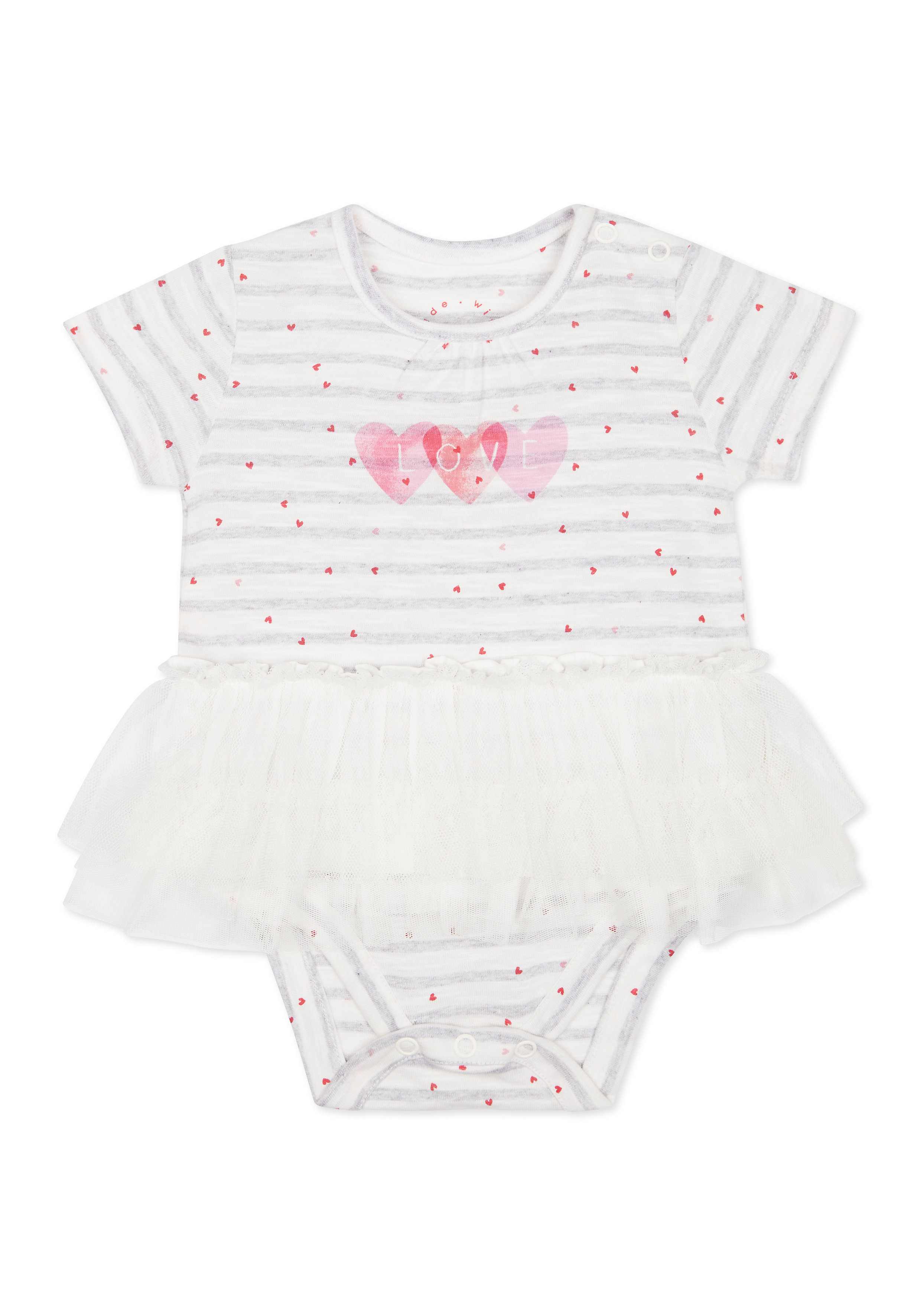 Girls Half sleeves Frock style Bodysuit - White