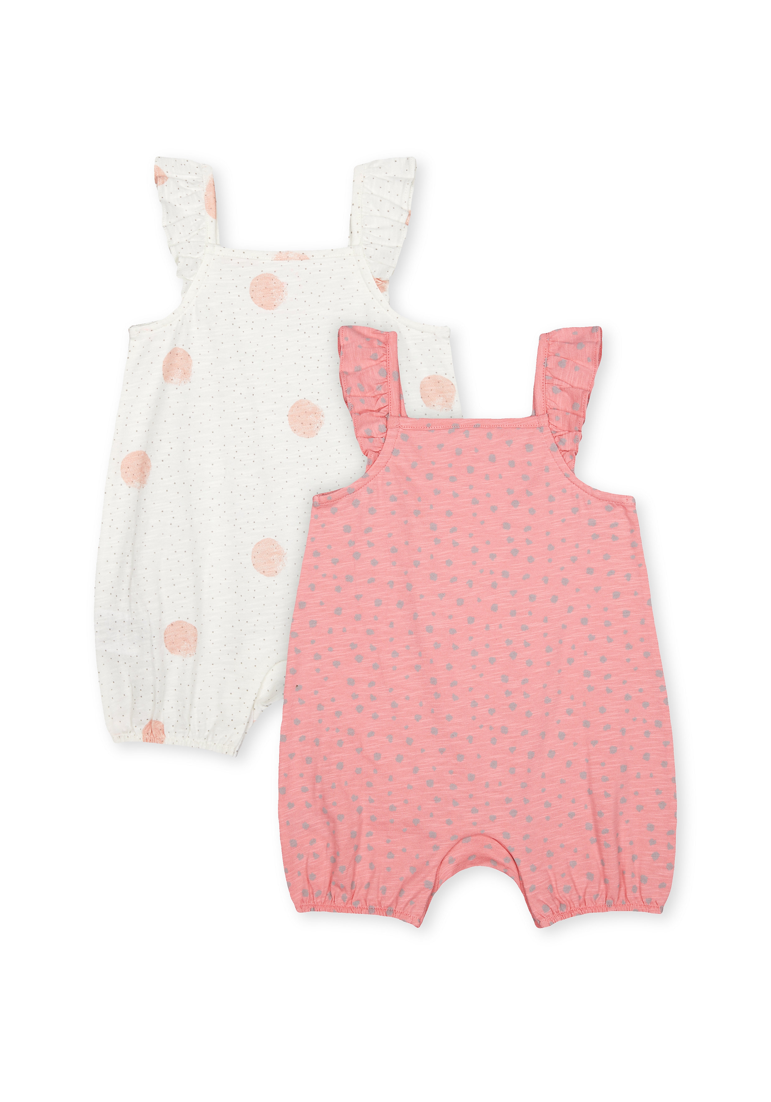 Mothercare | Girls Frill Sleeves Romper Animal Patch Work - Pack Of 2 - Pink Cream 1