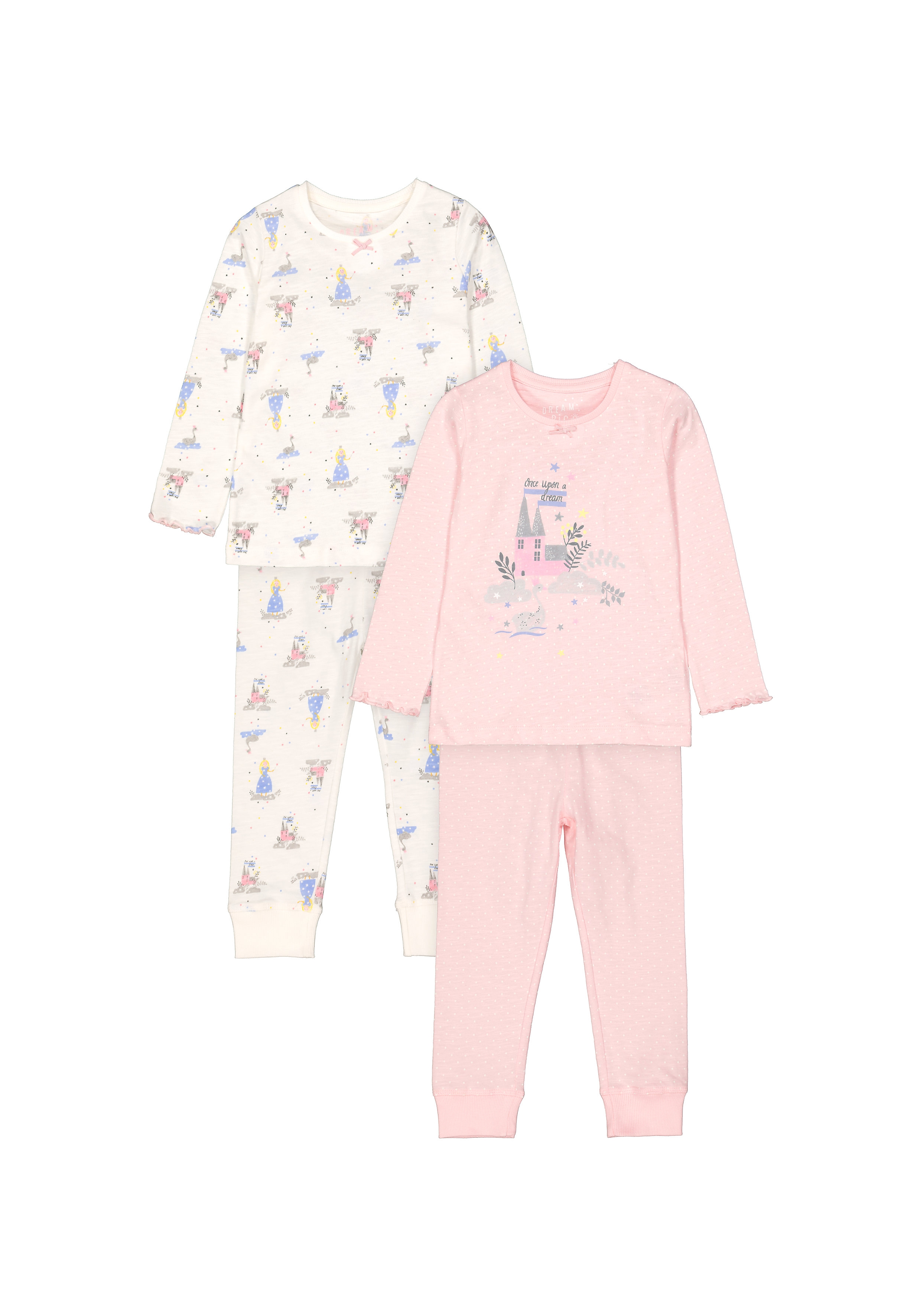 Mothercare | Girls Full Sleeves Pyjama Set Fairytale Print - Pack Of 2 - Pink Cream 0