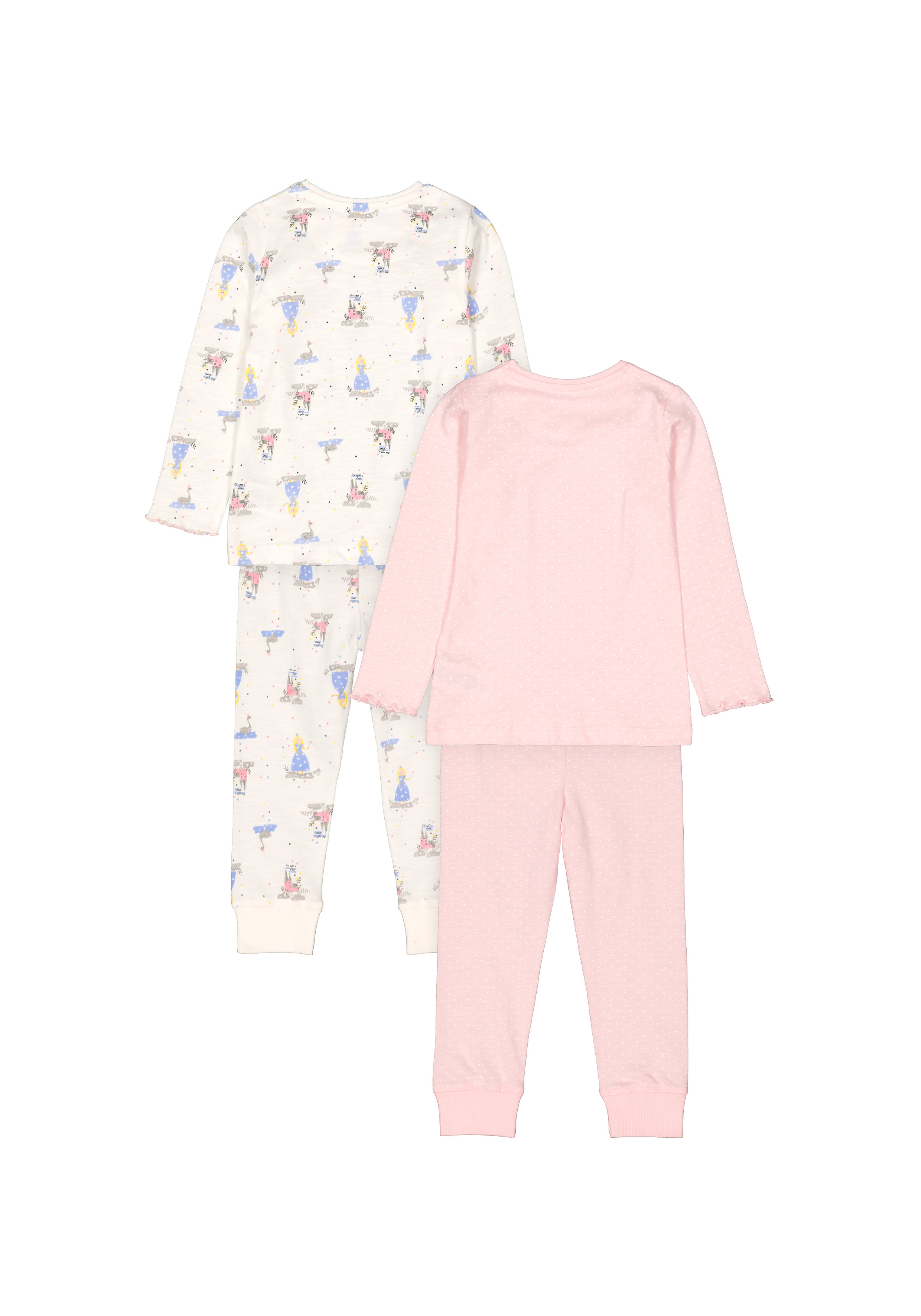 Mothercare | Girls Full Sleeves Pyjama Set Fairytale Print - Pack Of 2 - Pink Cream 1