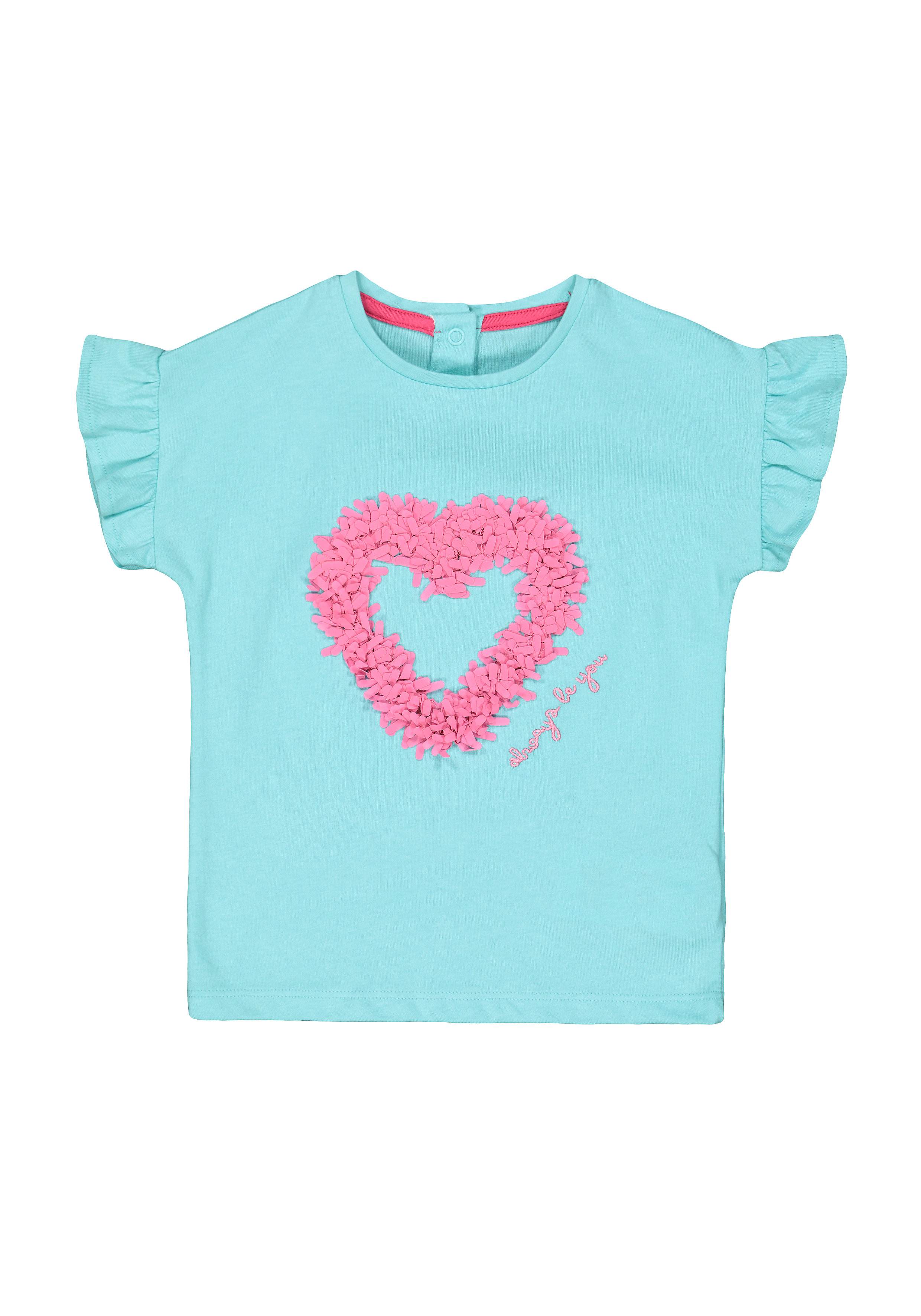 Girls Half Sleeves T-Shirt Heart Embroidery Detail - Green