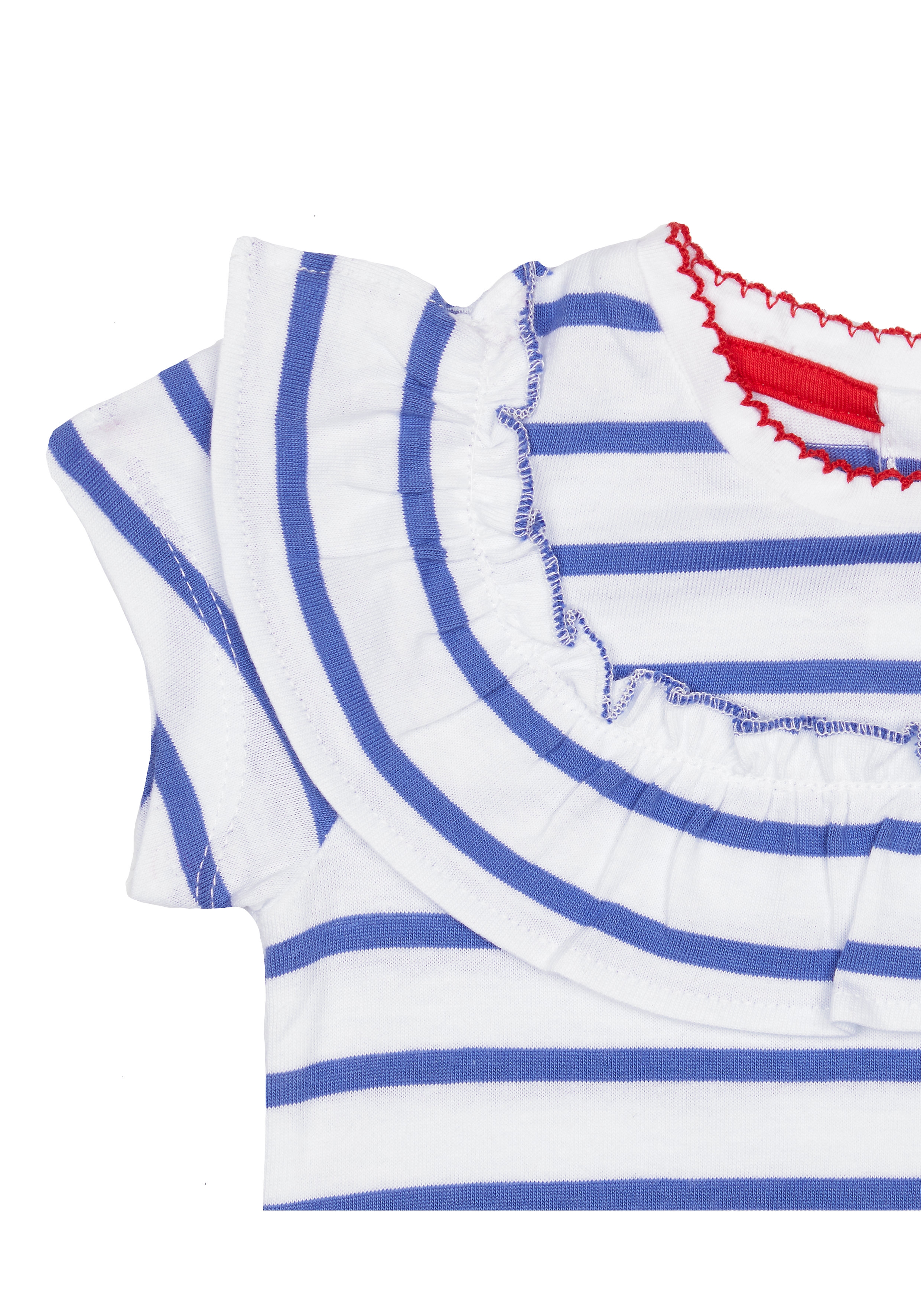 Mothercare | Girls Half Sleeves T-Shirt Stripe Frill Detail - Blue White 3