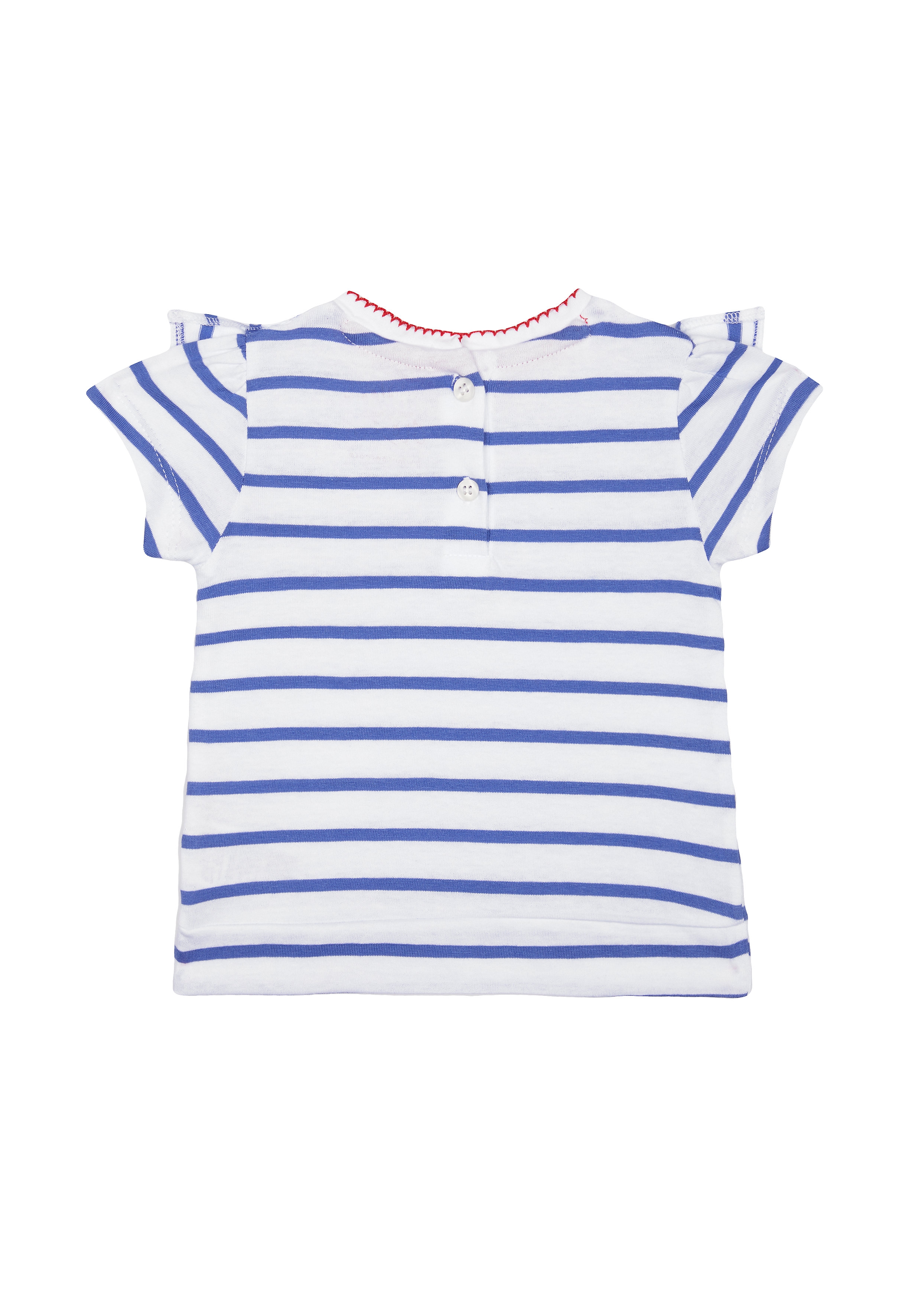 Mothercare | Girls Half Sleeves T-Shirt Stripe Frill Detail - Blue White 1