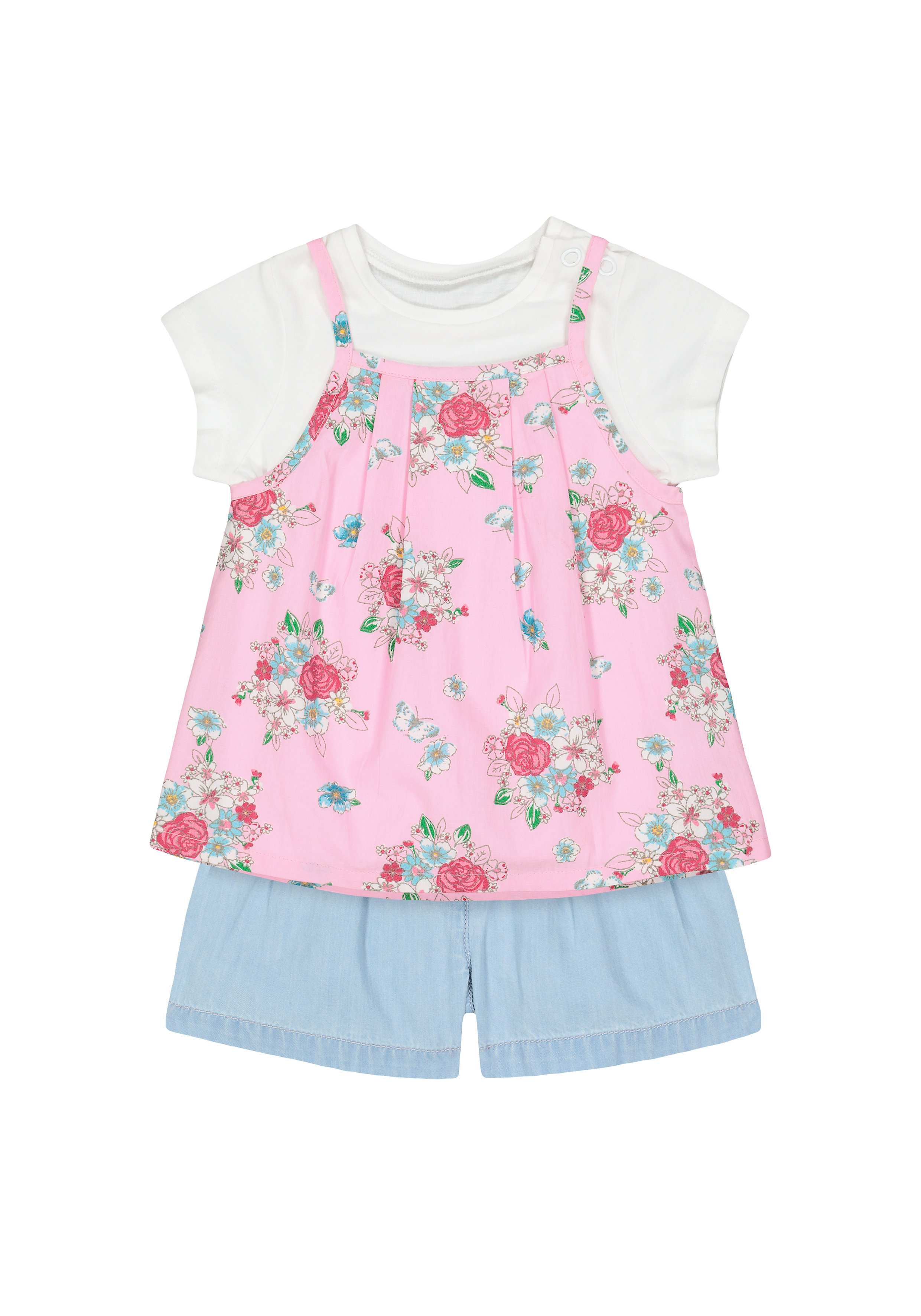 Girls Half Sleeves T-Shirt And Shorts Set Floral Print - Multicolor