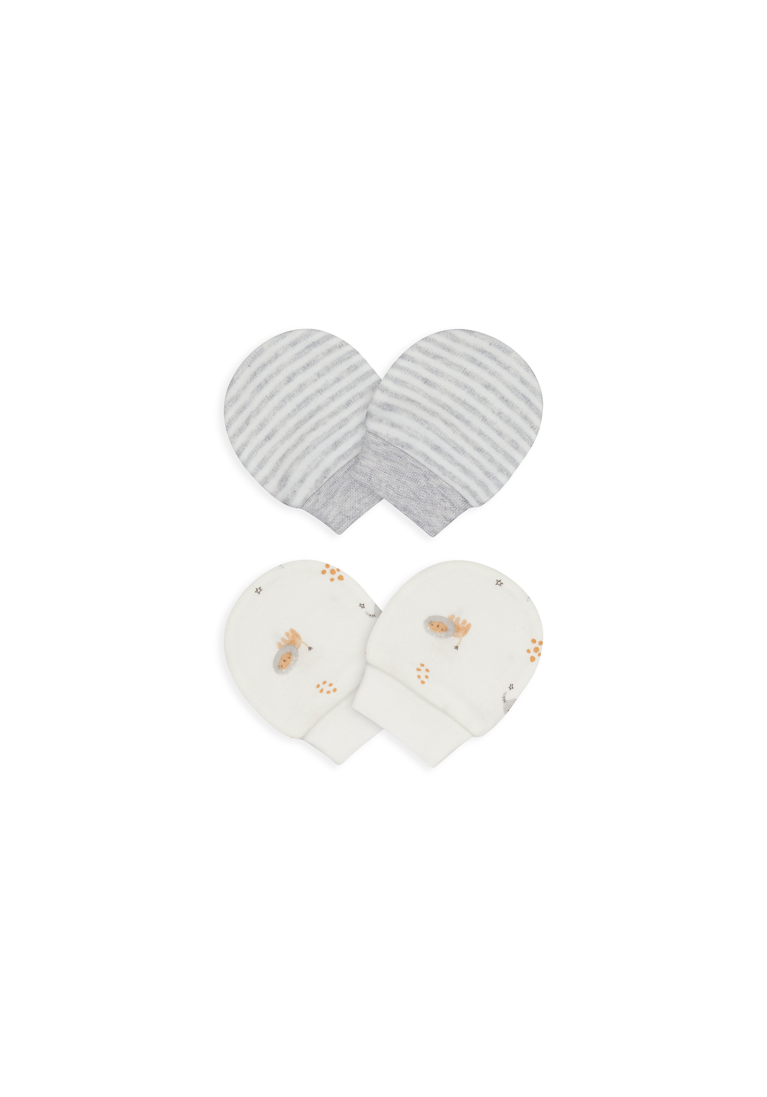 Mothercare | Unisex Mitts Striped And Printed - Pack Of 2 - Grey & White 0