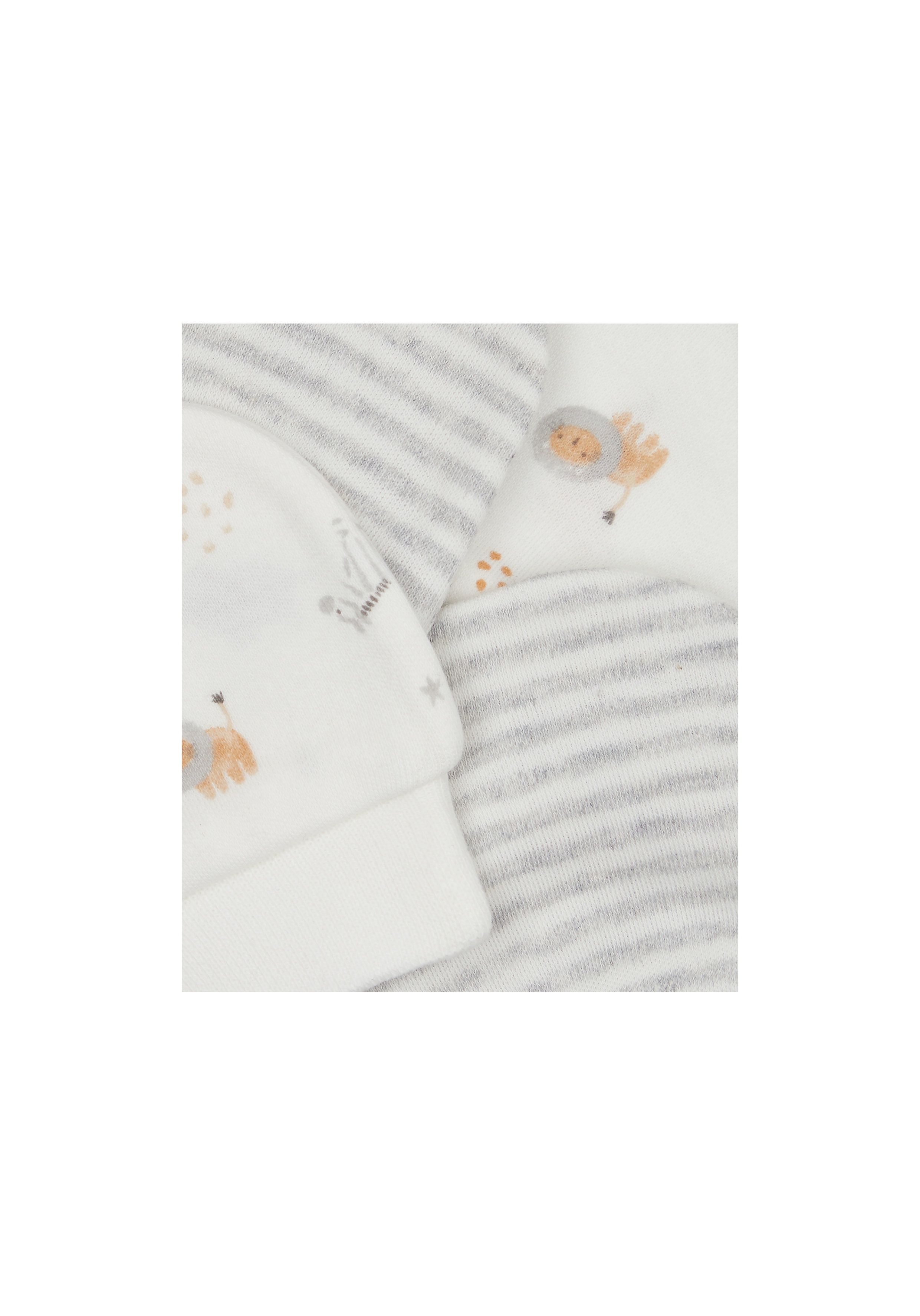 Mothercare | Unisex Mitts Striped And Printed - Pack Of 2 - Grey & White 1