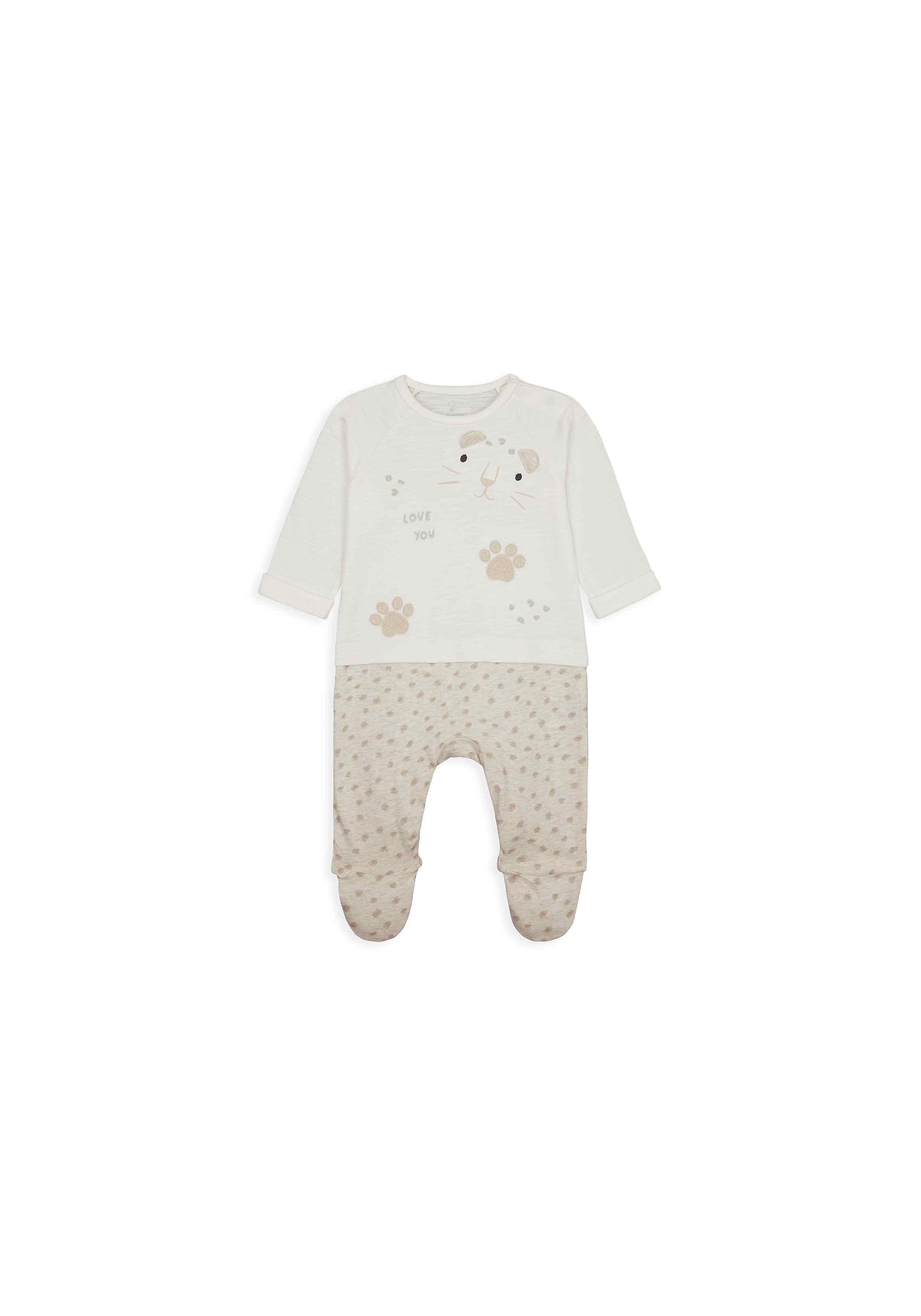 Unisex Full Sleeves Mock Romper Embroidered - White