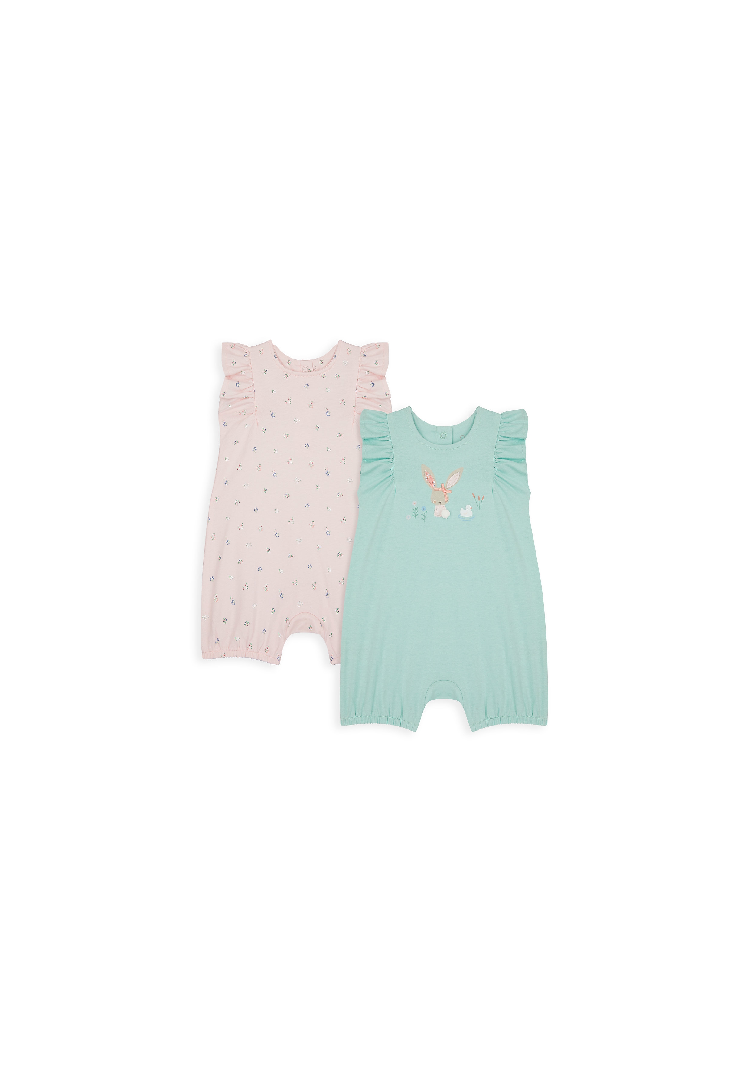 Mothercare | Girls Sleeveless Romper Bunny Patch Work - Pack Of 2 - Multicolor 0