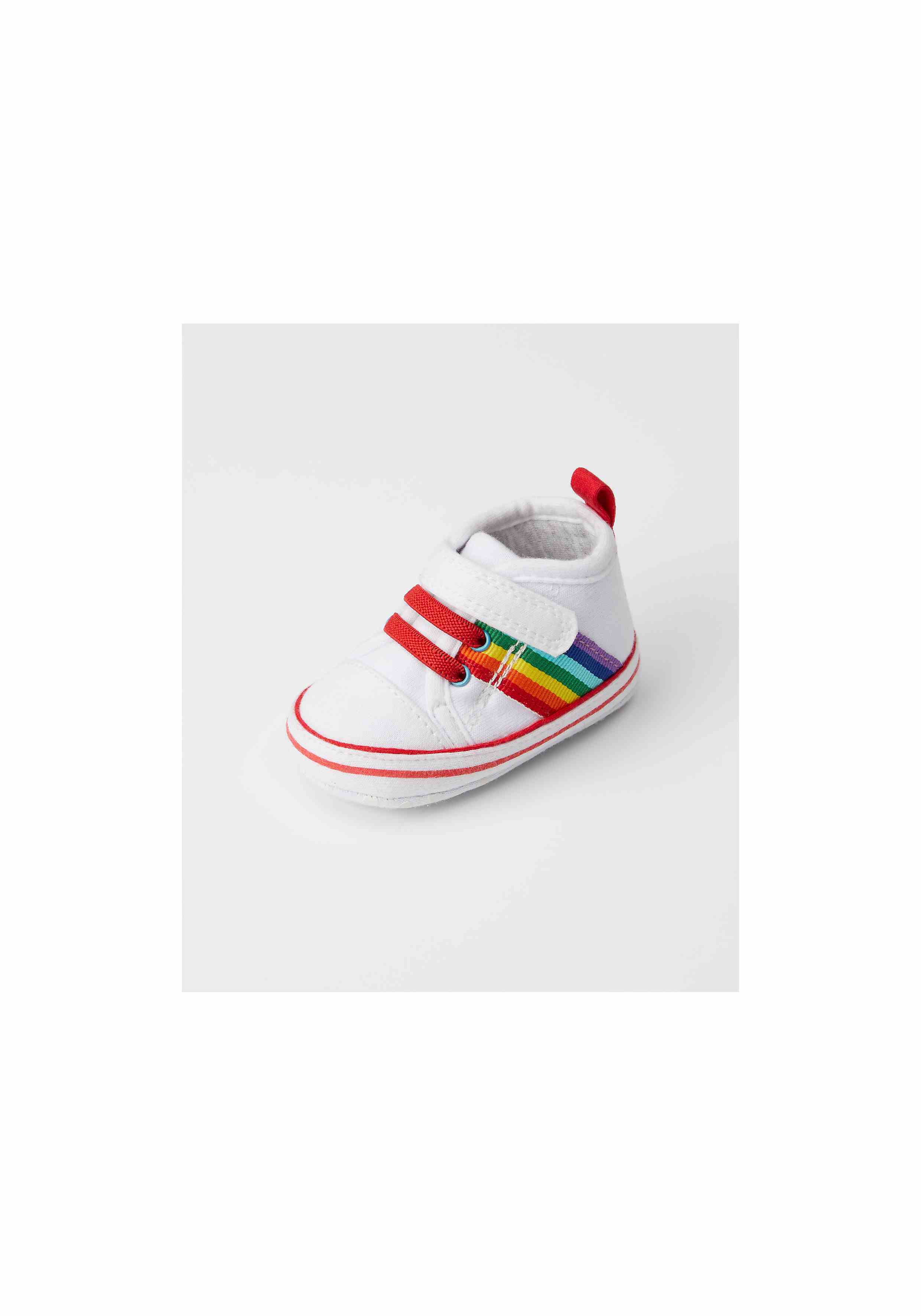 Boys Pram Shoes Rainbow Design White