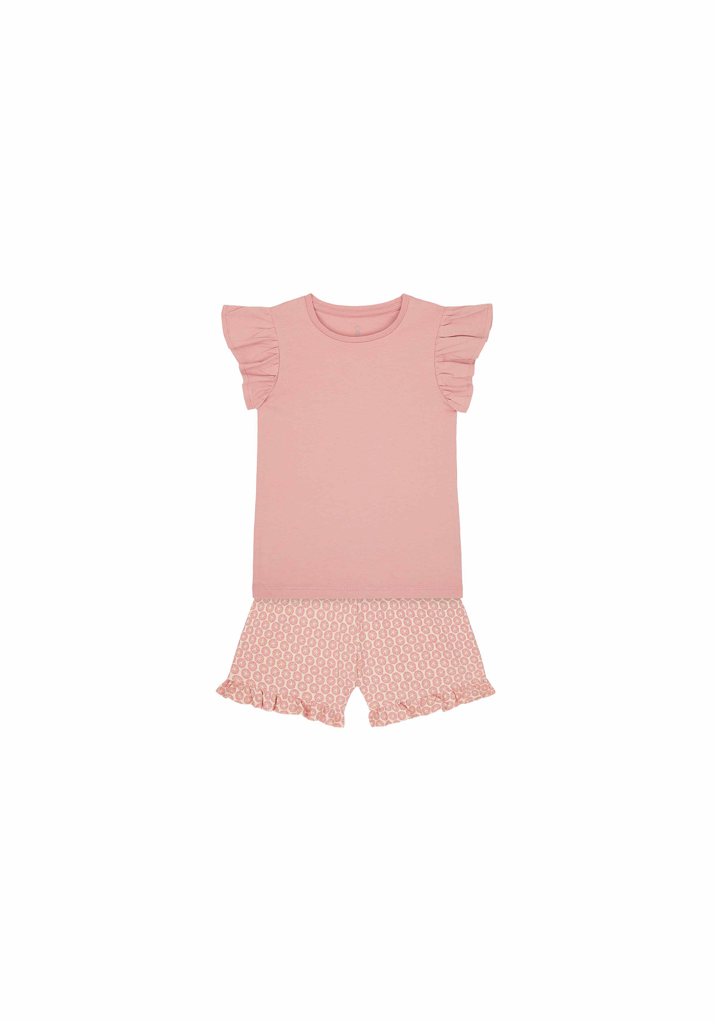 Girls Half Sleeves T-Shirt And Shorts Set Printed - Pink