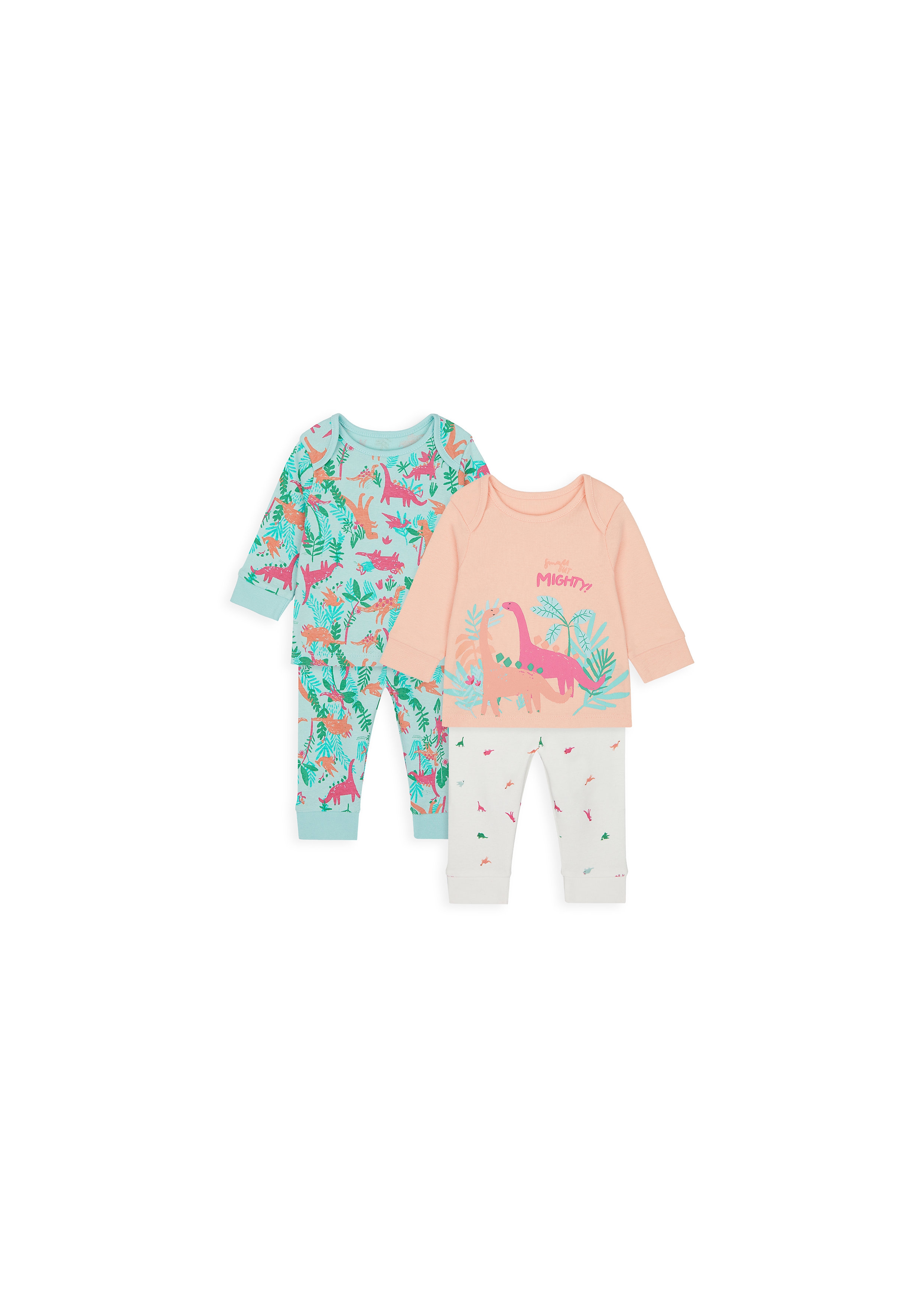 Mothercare | Girls Full Sleeves Pyjama Set Dino Print - Pack Of 2 - Multicolor 0