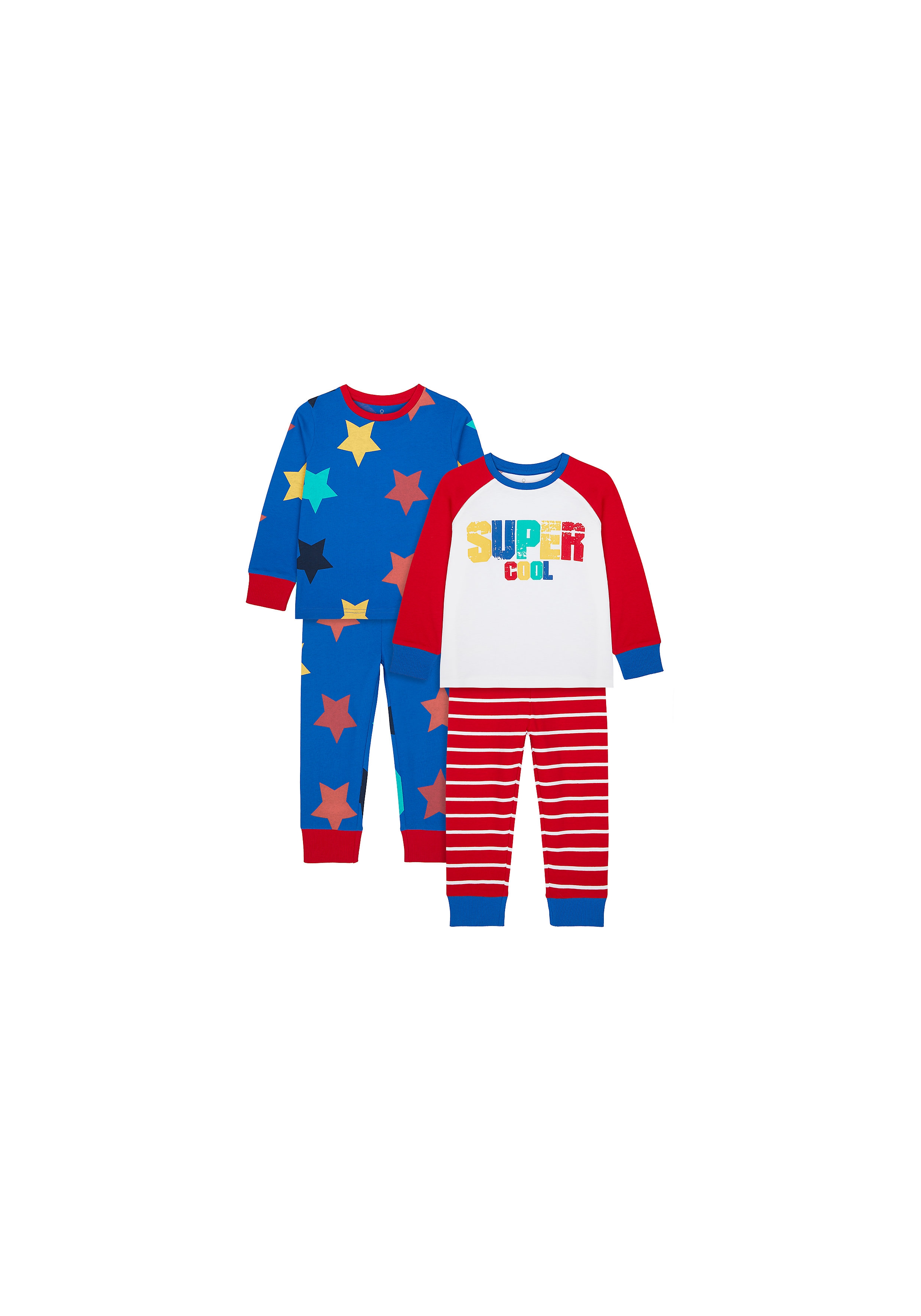 Mothercare | Boys Full Sleeves Pyjama Set Star And Text Print - Pack Of 2 - Red Blue 0