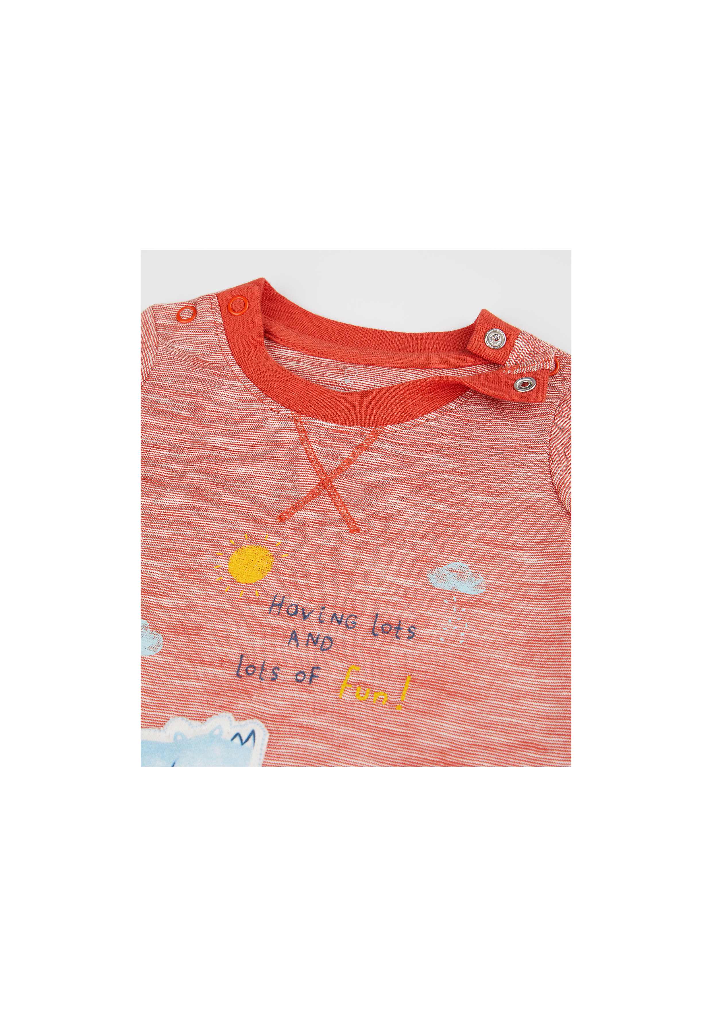 Boys Full Sleeves Mock Romper Animal Print - Red