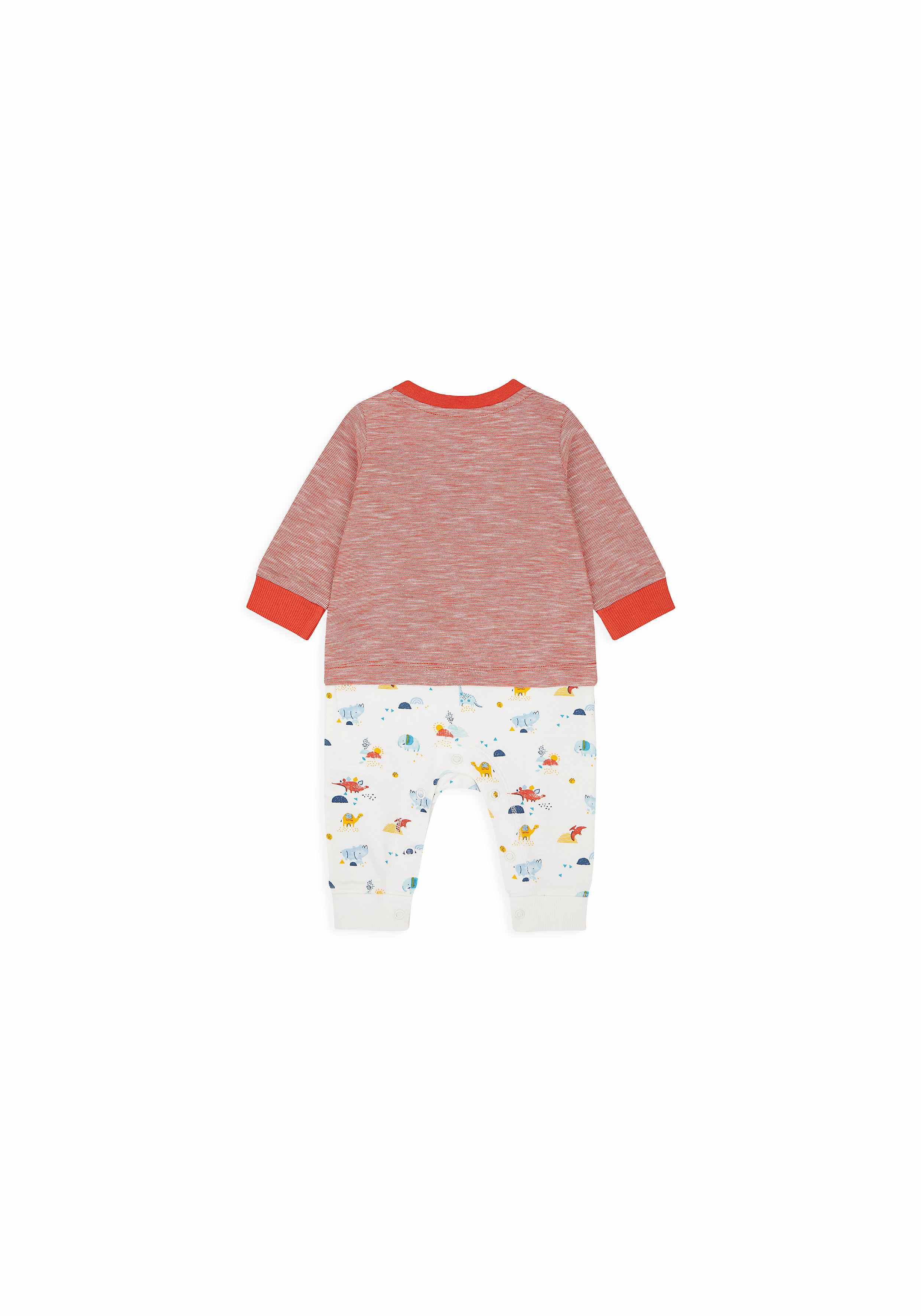 Boys Full Sleeves Mock Romper Animal Print - Red