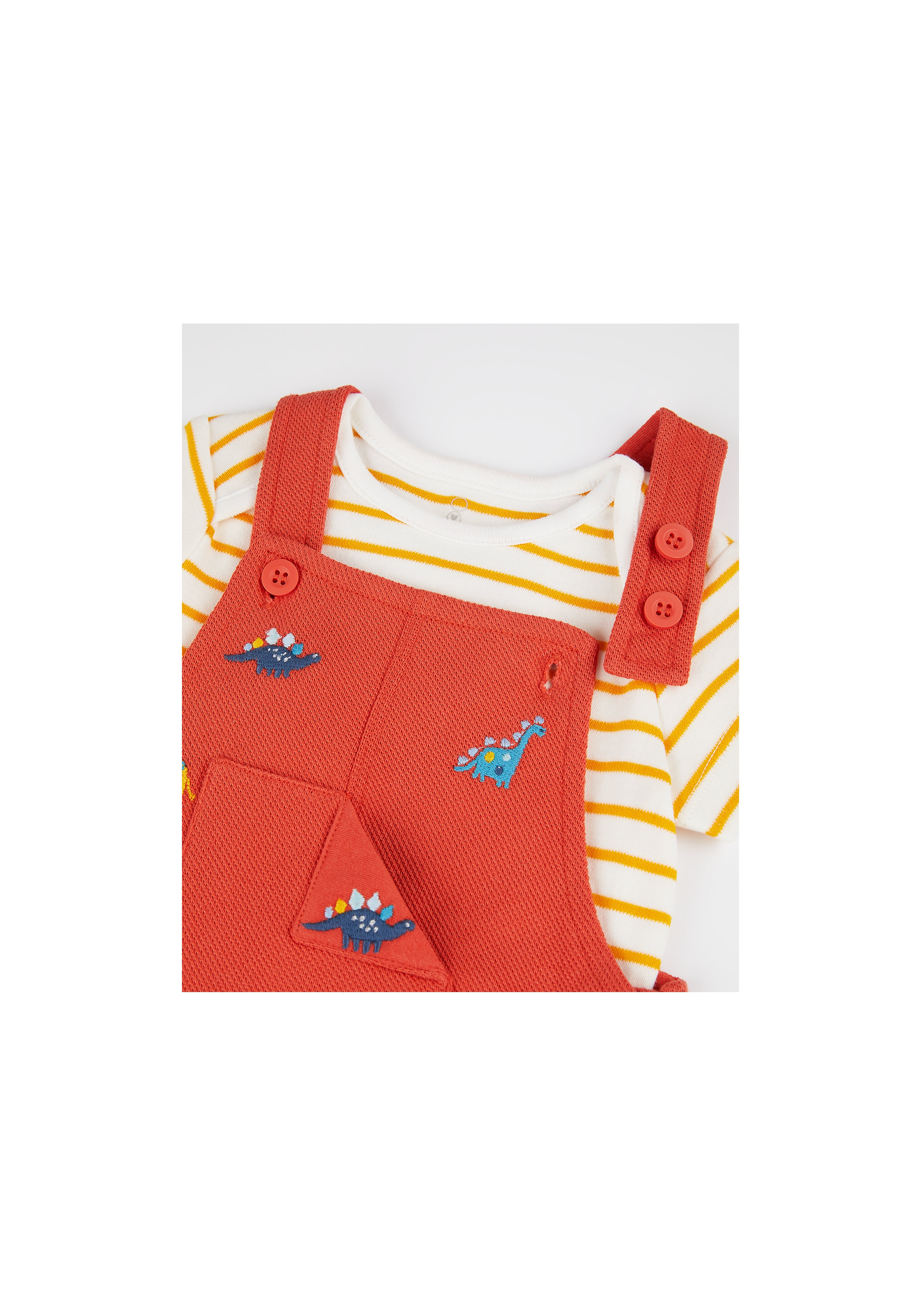 Mothercare | Boys Half Sleeves Dungaree Set Dino Embroidery - Red 3