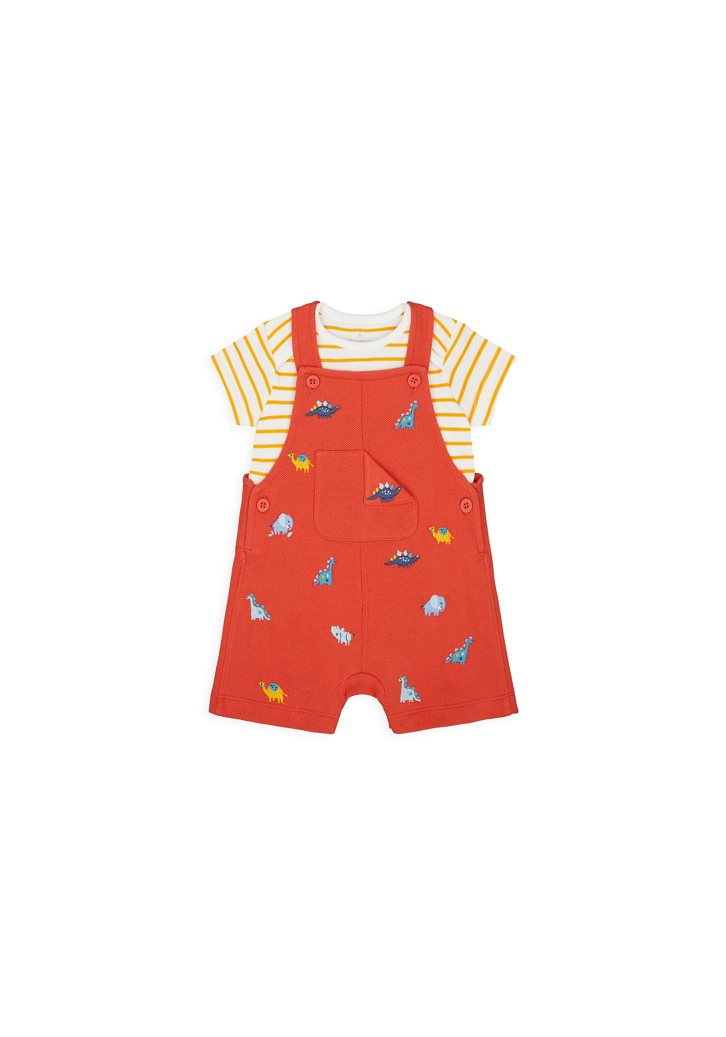 Mothercare | Boys Half Sleeves Dungaree Set Dino Embroidery - Red 0