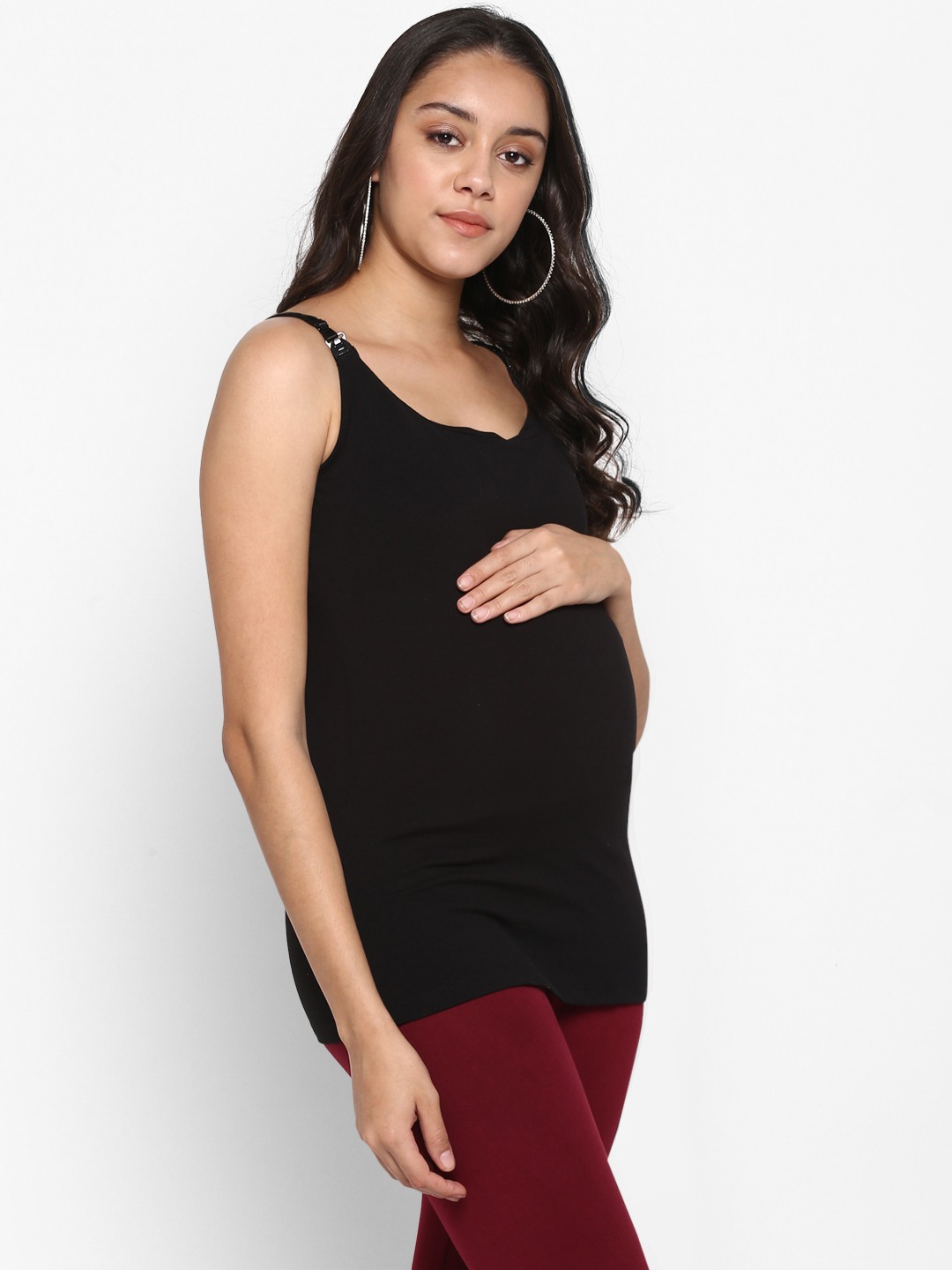 Women Sleeveless Maternity Cami Top  - Black