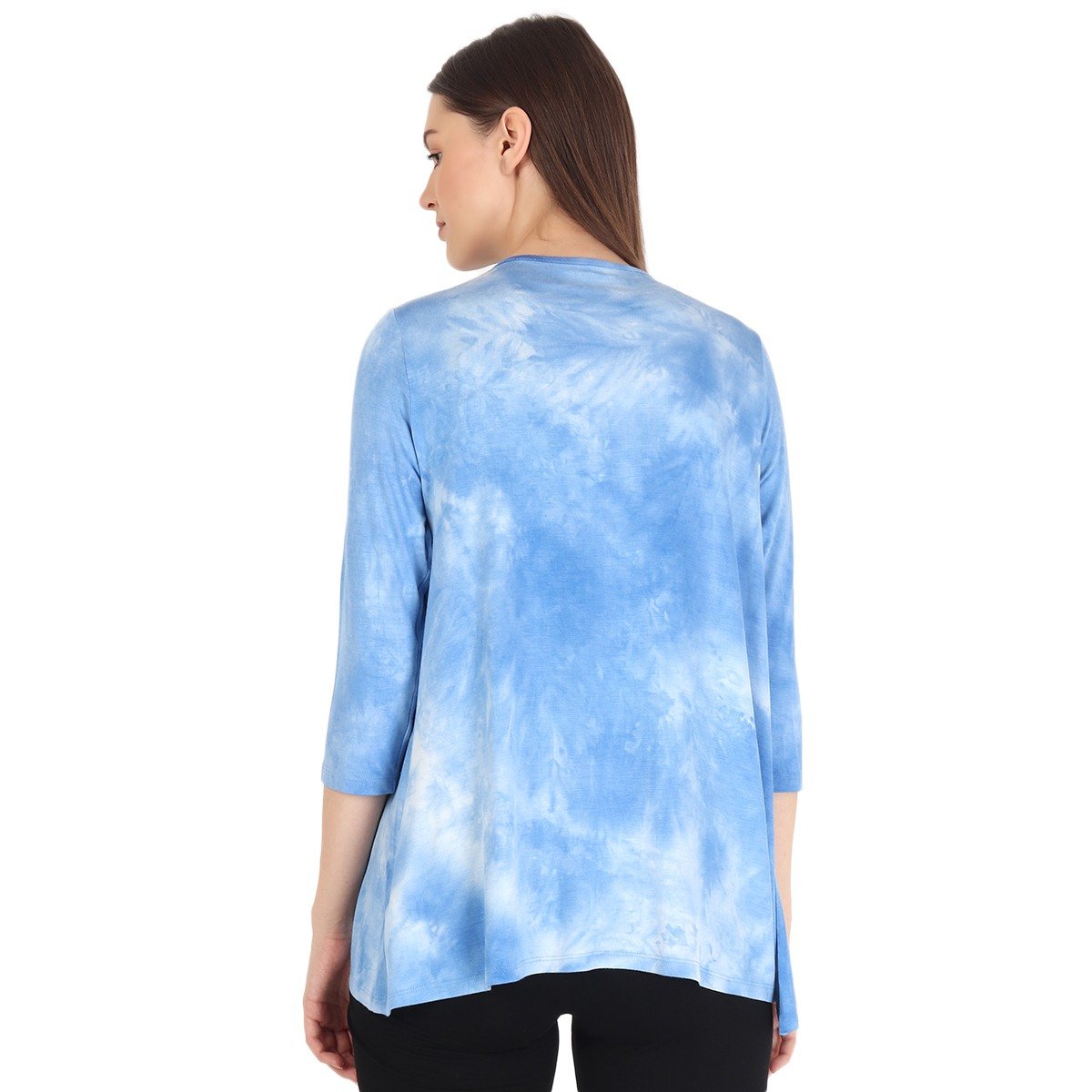 Women Three-Fourth Sleeves Maternity Overlap Top Printed - Blue