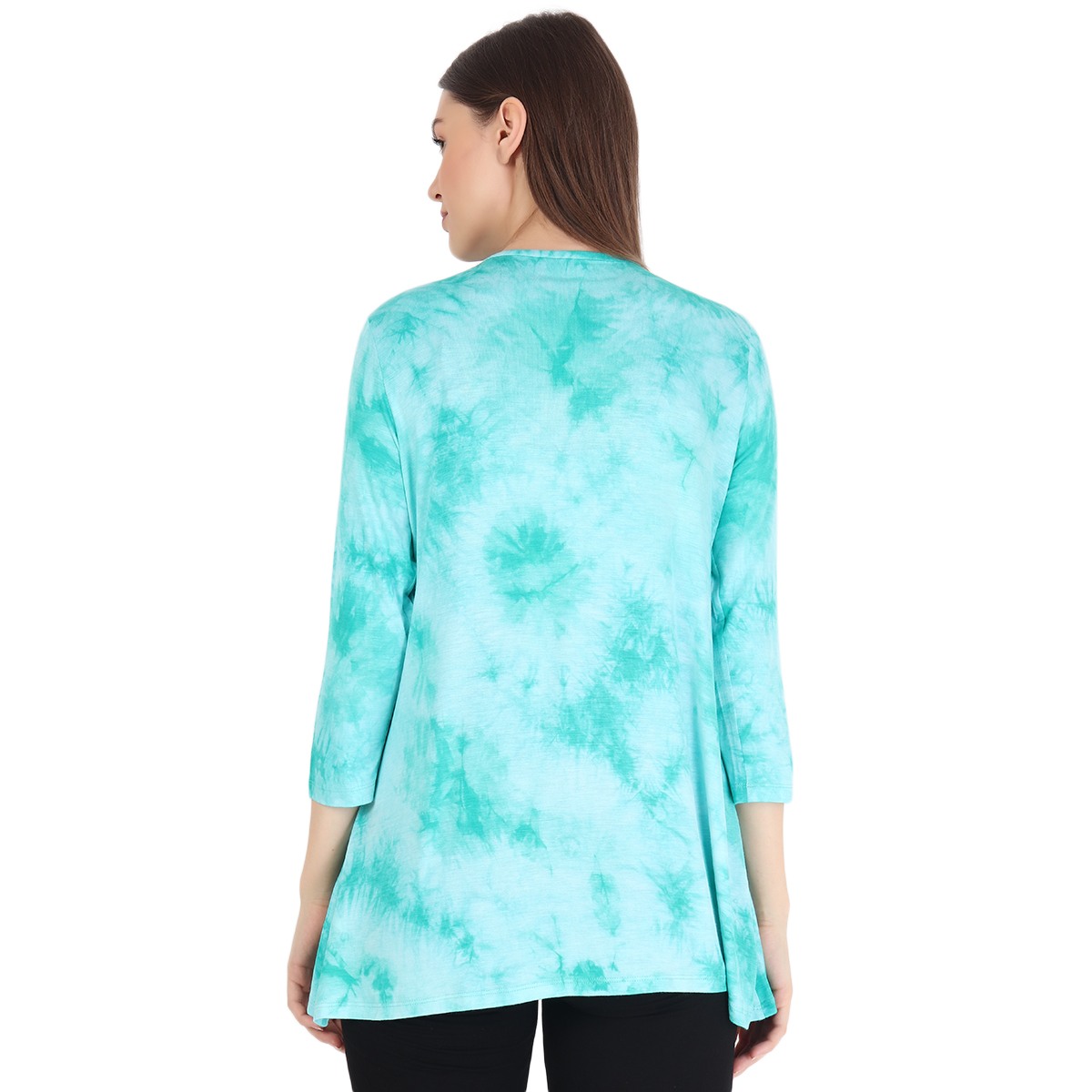 Women Three-Fourth Sleeves Maternity Overlap Top Tye-Dye Print - Blue