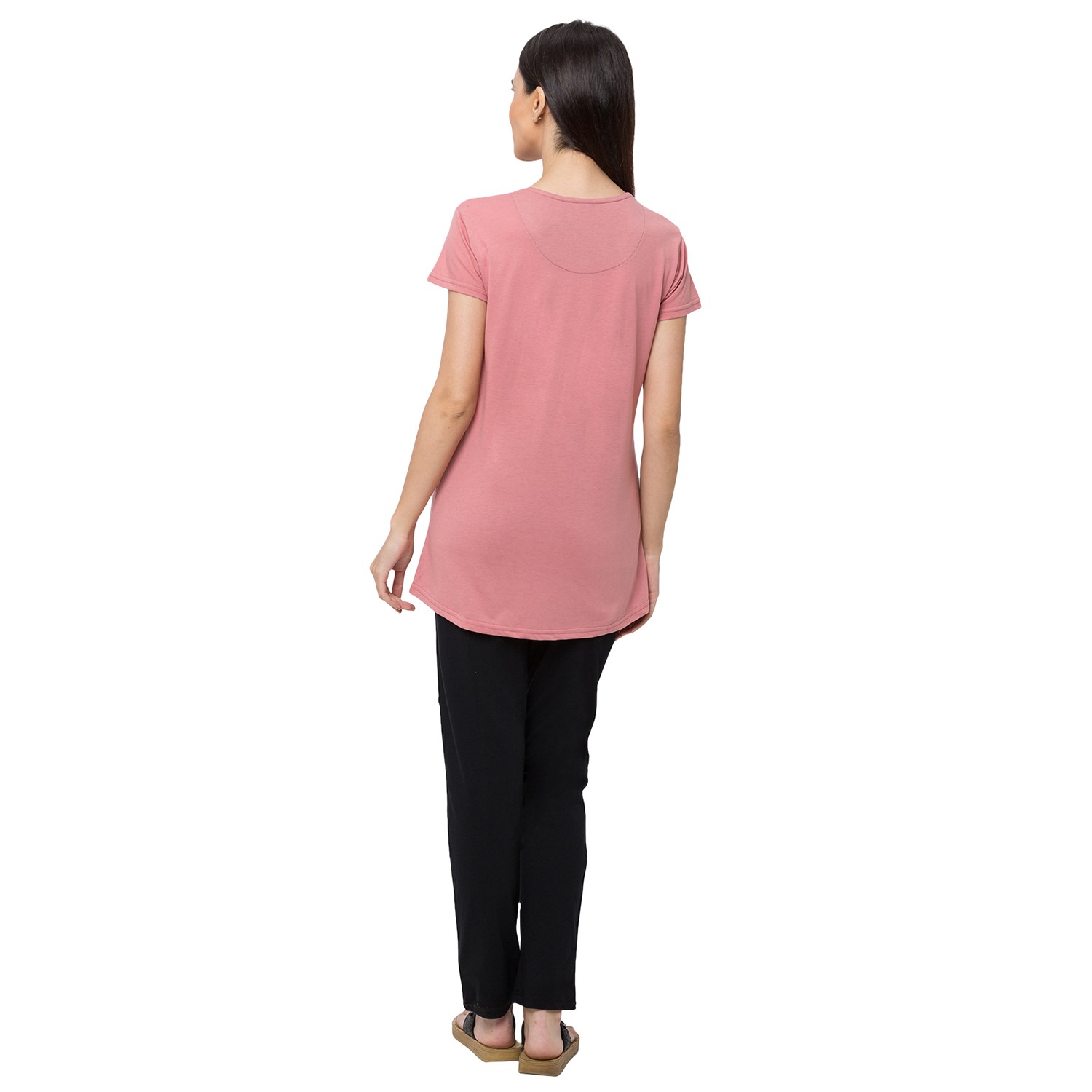 Women Short Sleeve Nightsuit - Peach & Black