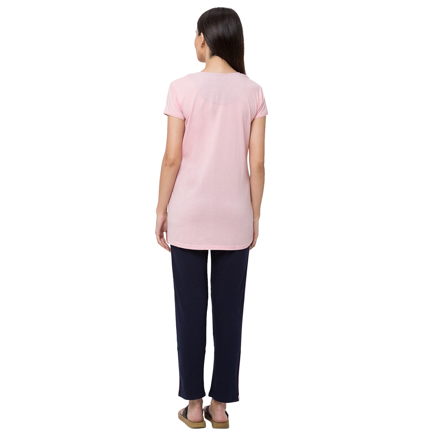 Women Short Sleeve Nightsuit - Pink & Navy Blue