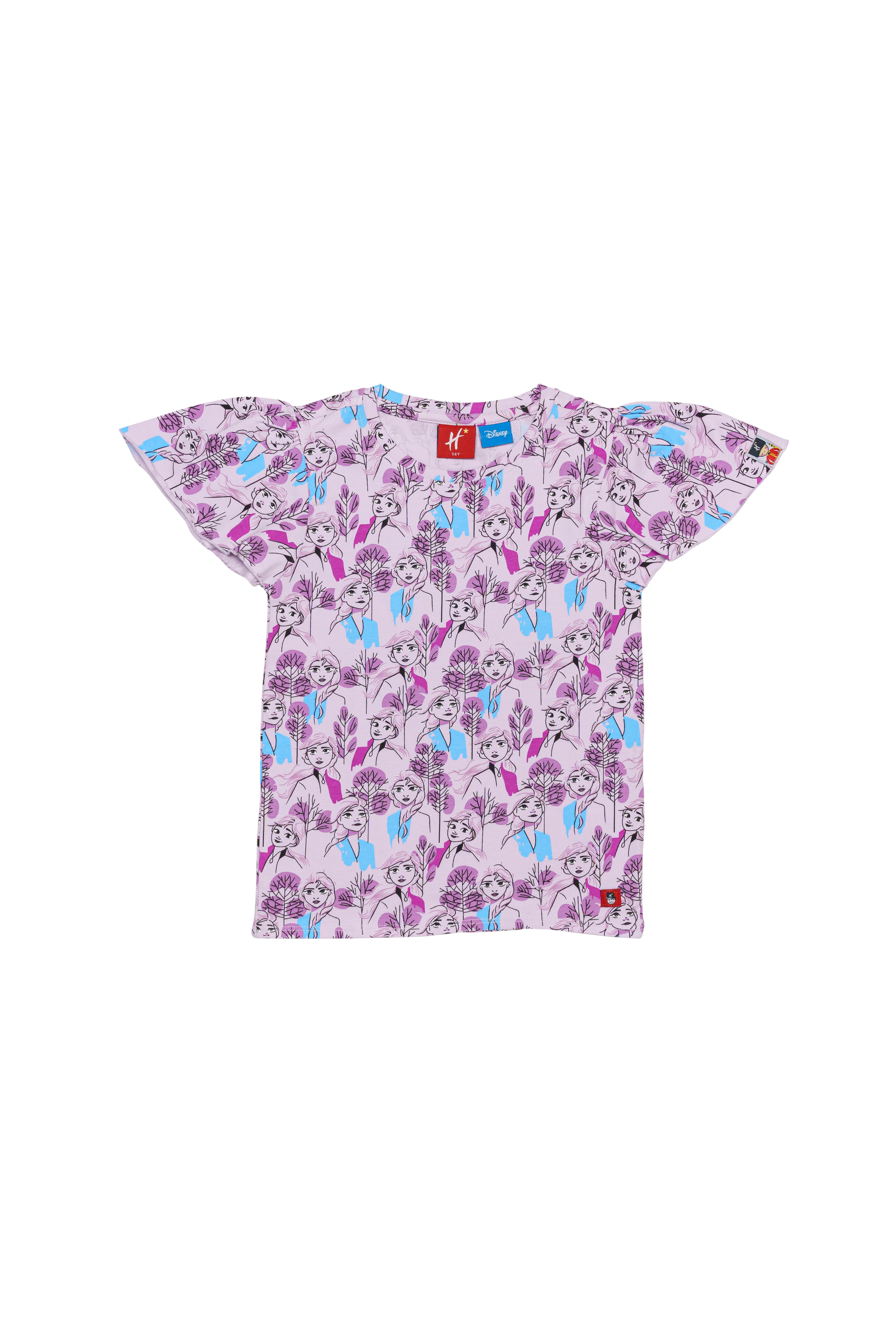 H by Hamleys Girls Short Sleeves T-Shirt Frozen All Over Printed-Lavender