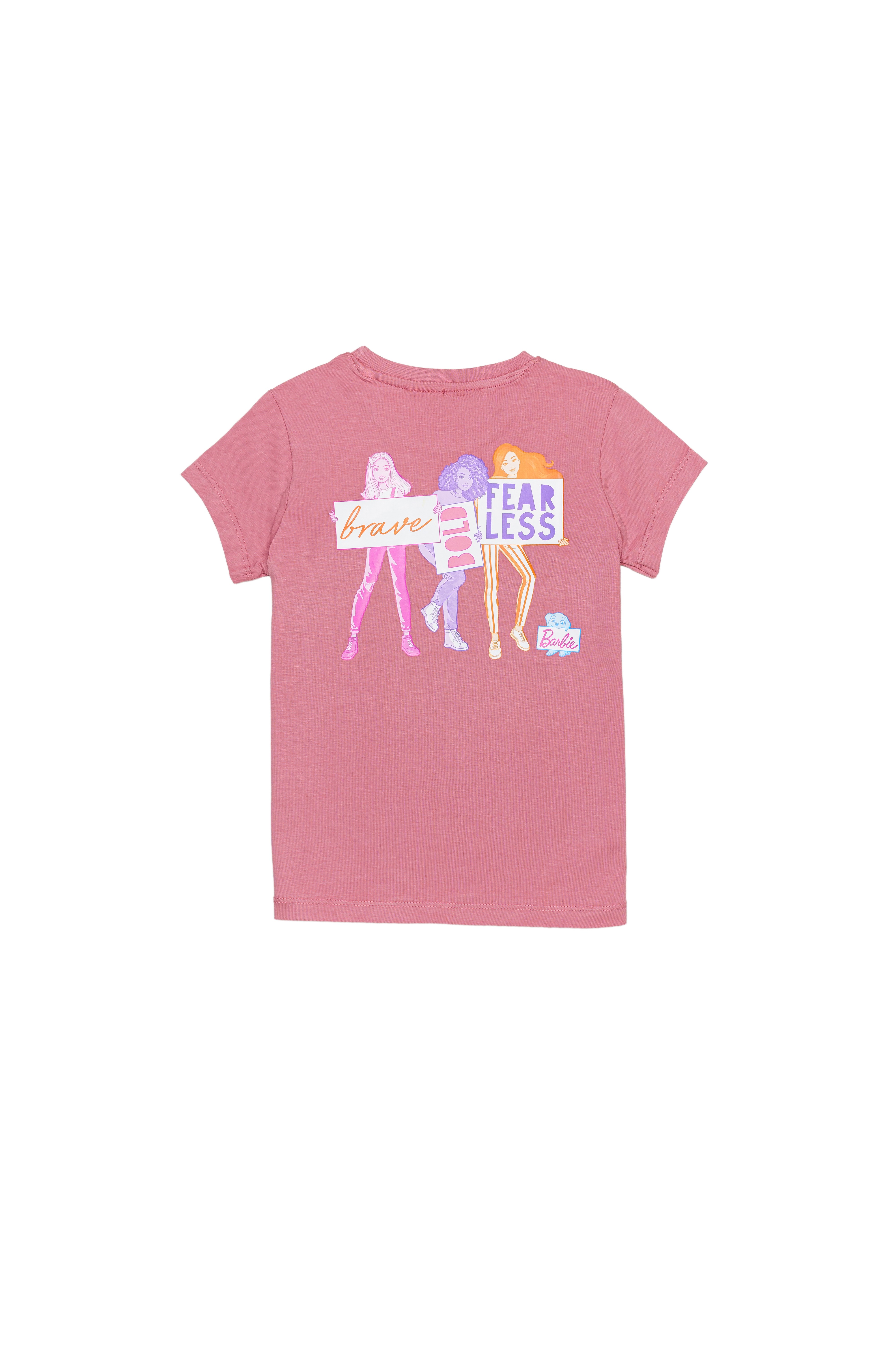 H by Hamleys Girls Short Sleeves T-Shirt Barbie Brave Bold Printed-Pink