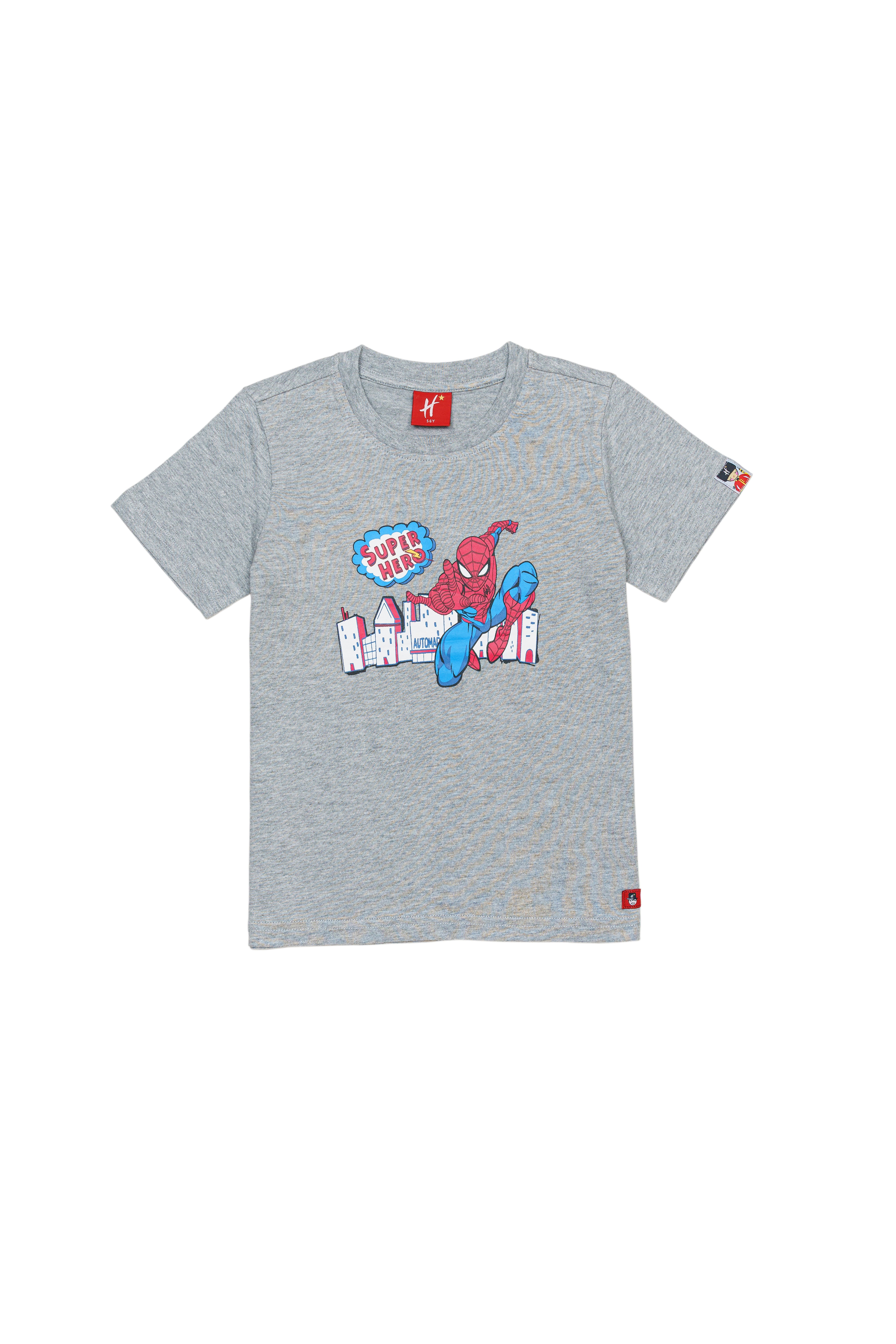 H by Hamleys Boys Short Sleeves T-Shirt Spiderman Super Hero Printed-Grey