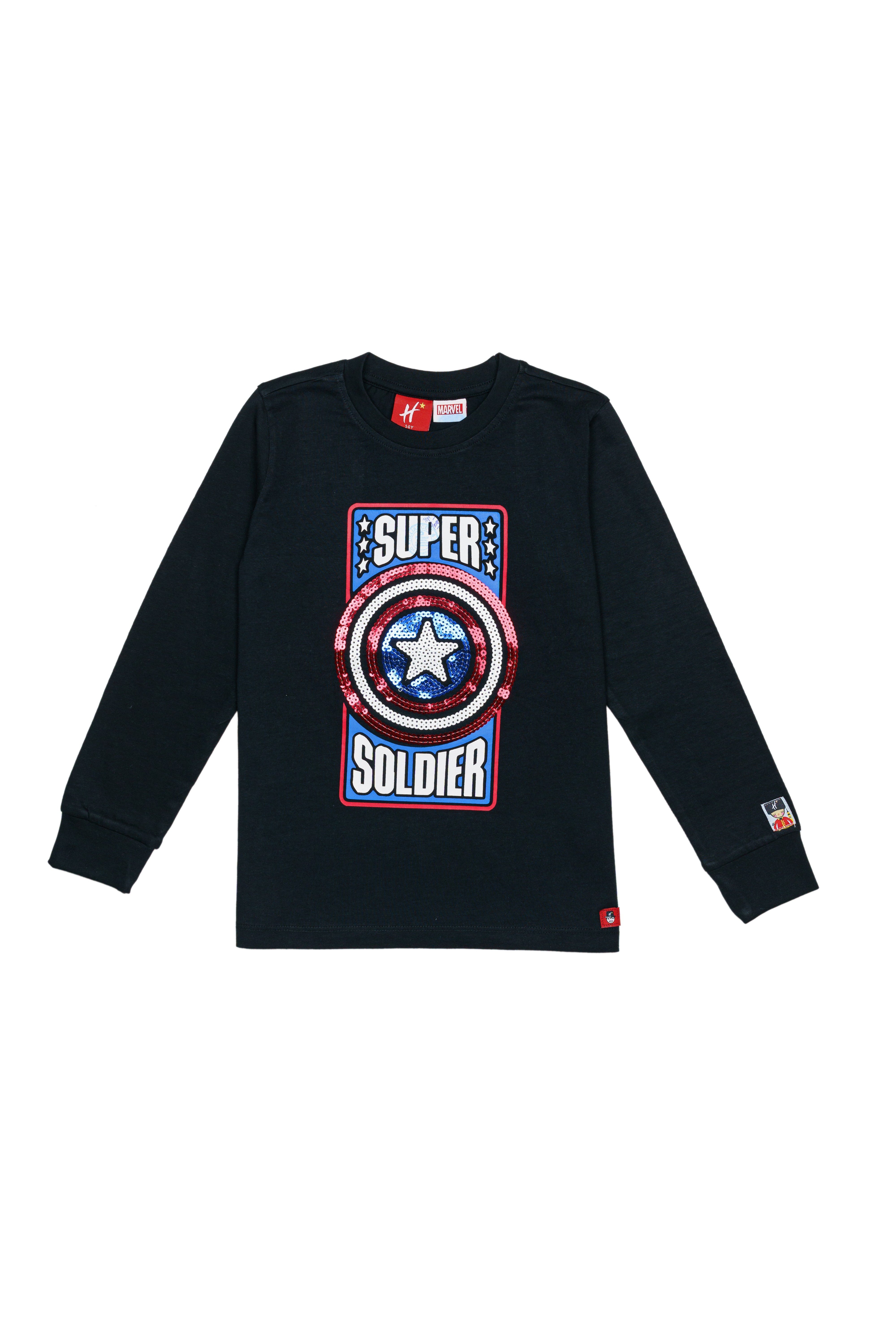 H by Hamleys Boys Full Sleeves T-Shirt Captain America Soldier Print-Black