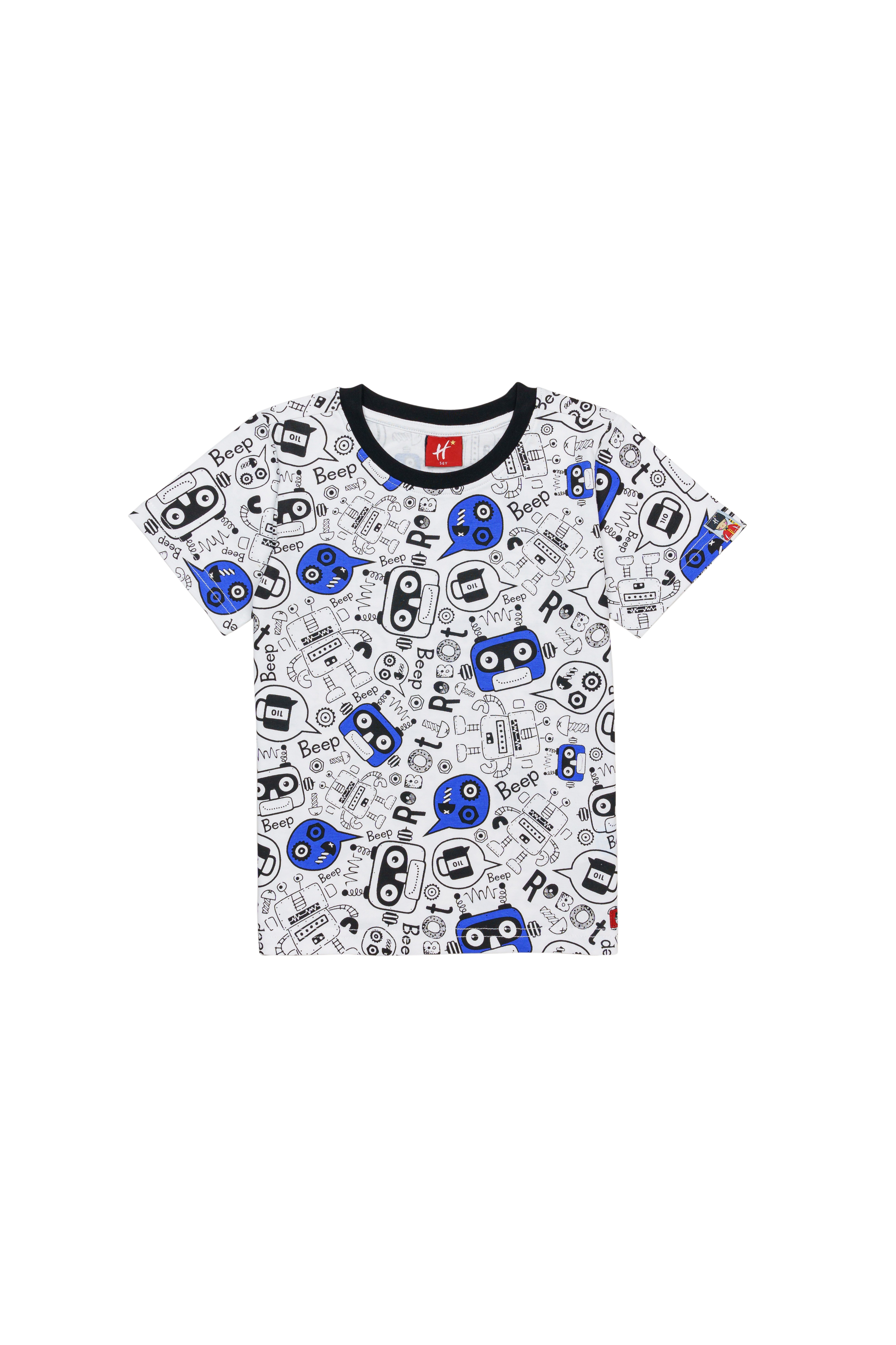 H by Hamleys Boys Short Sleeves T-Shirt Robot Beep Print-White