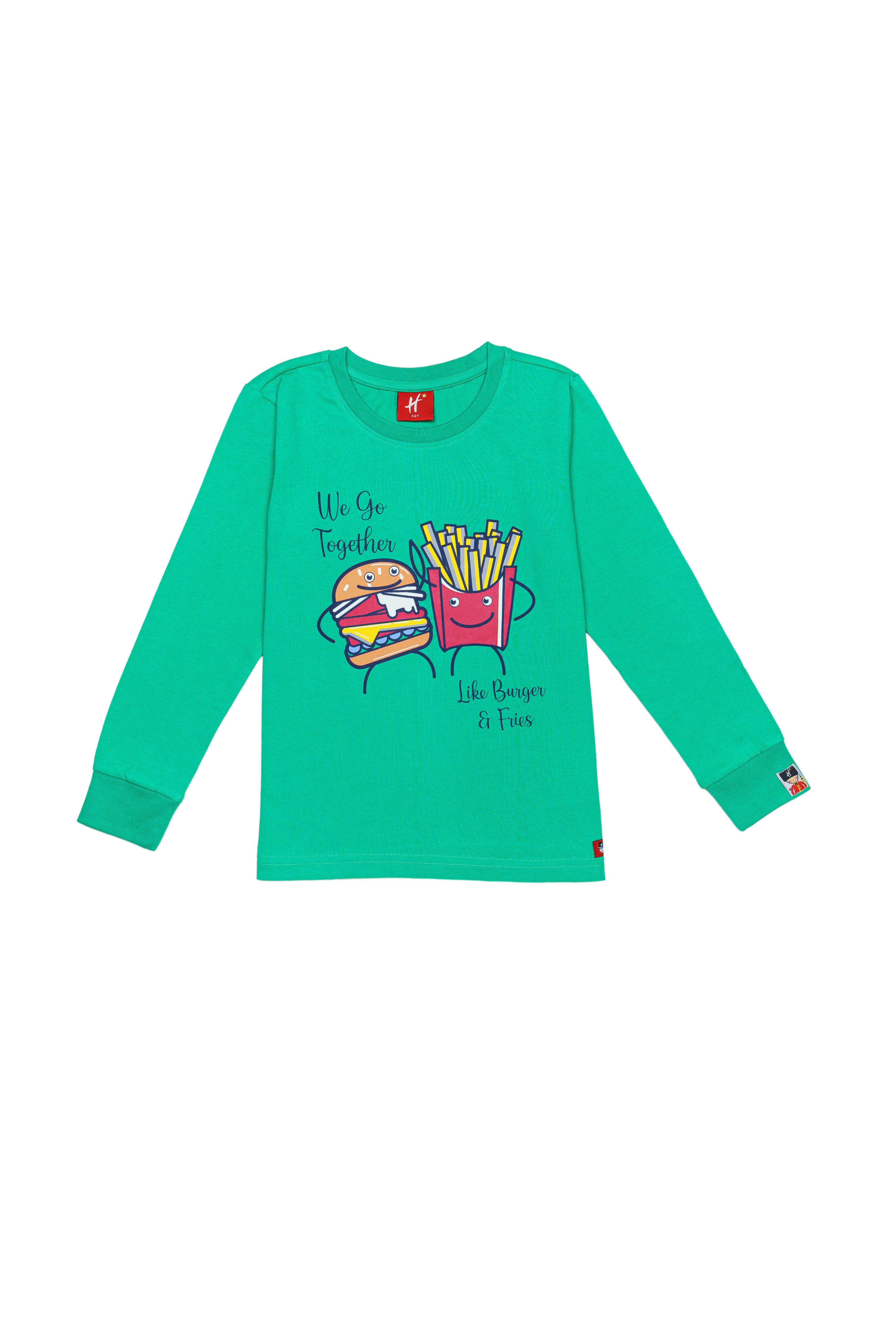 H by Hamleys Unisex Full Sleeves T-Shirt Burger Fries Print-Green