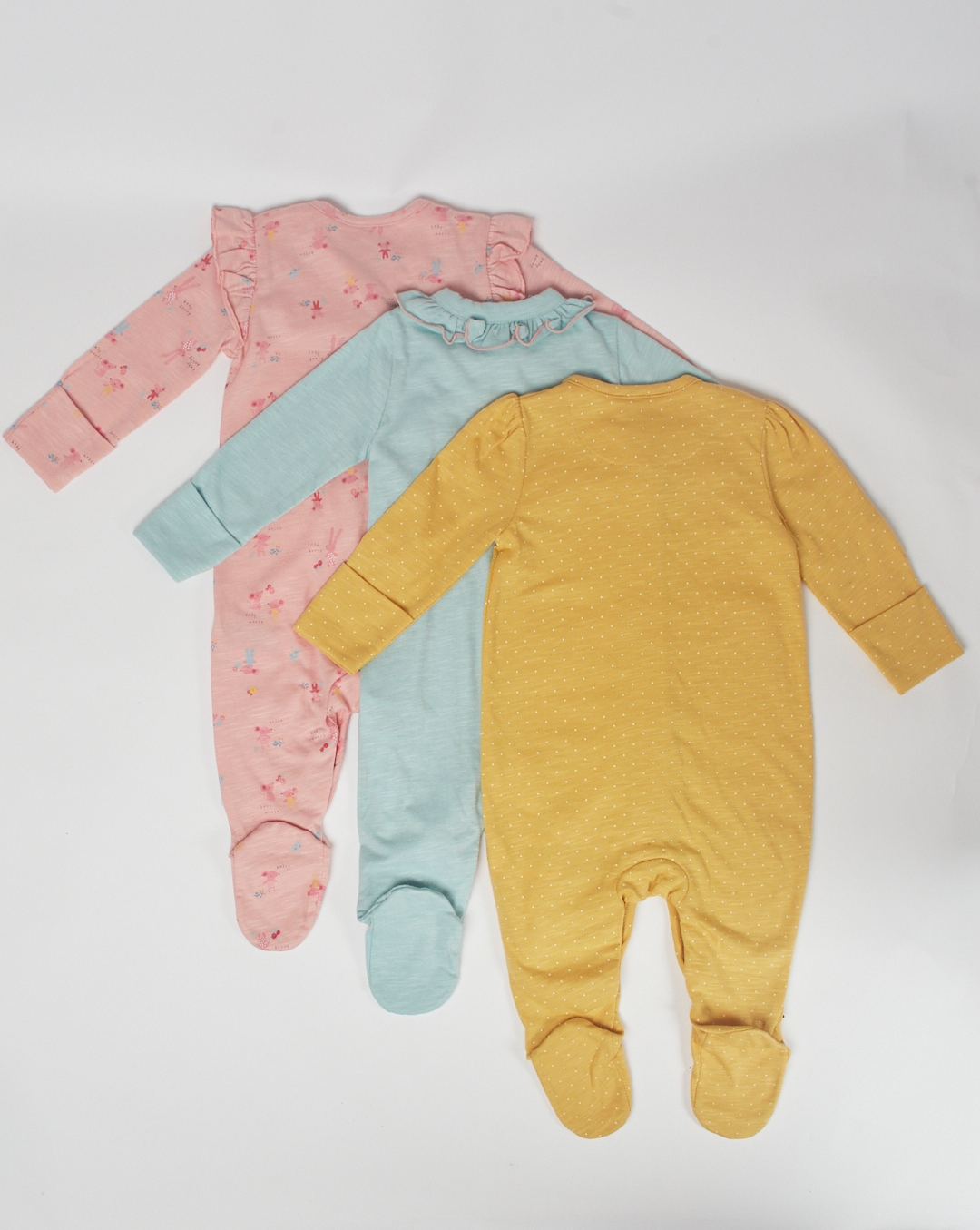 Mothercare | Girls Full Sleeves Sleepsuit Mouse Print And Frill Detail - Pack Of 3 - Multicolor 1