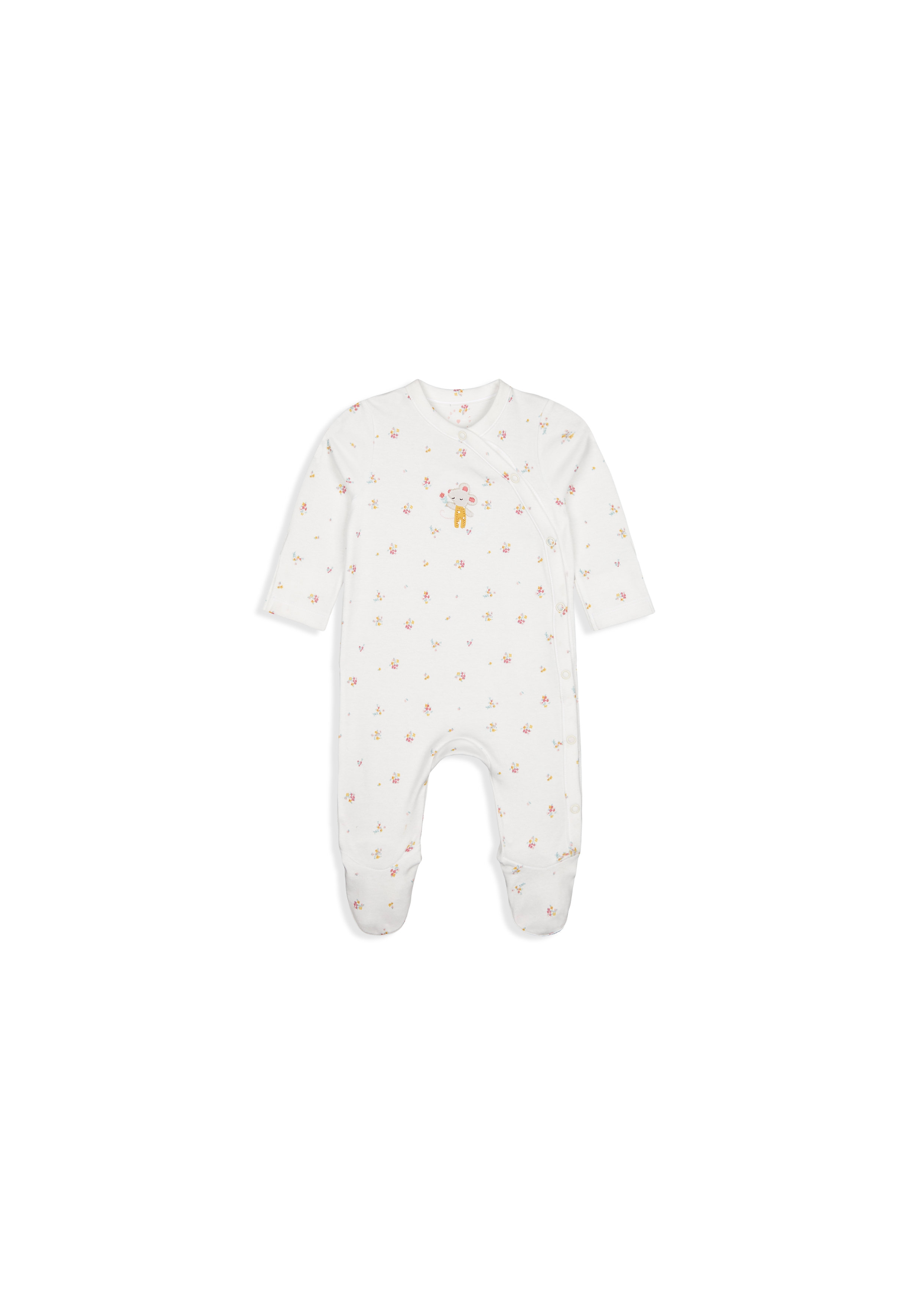 Mothercare | Girls Full Sleeves Romper Mouse Embroidery - White 0