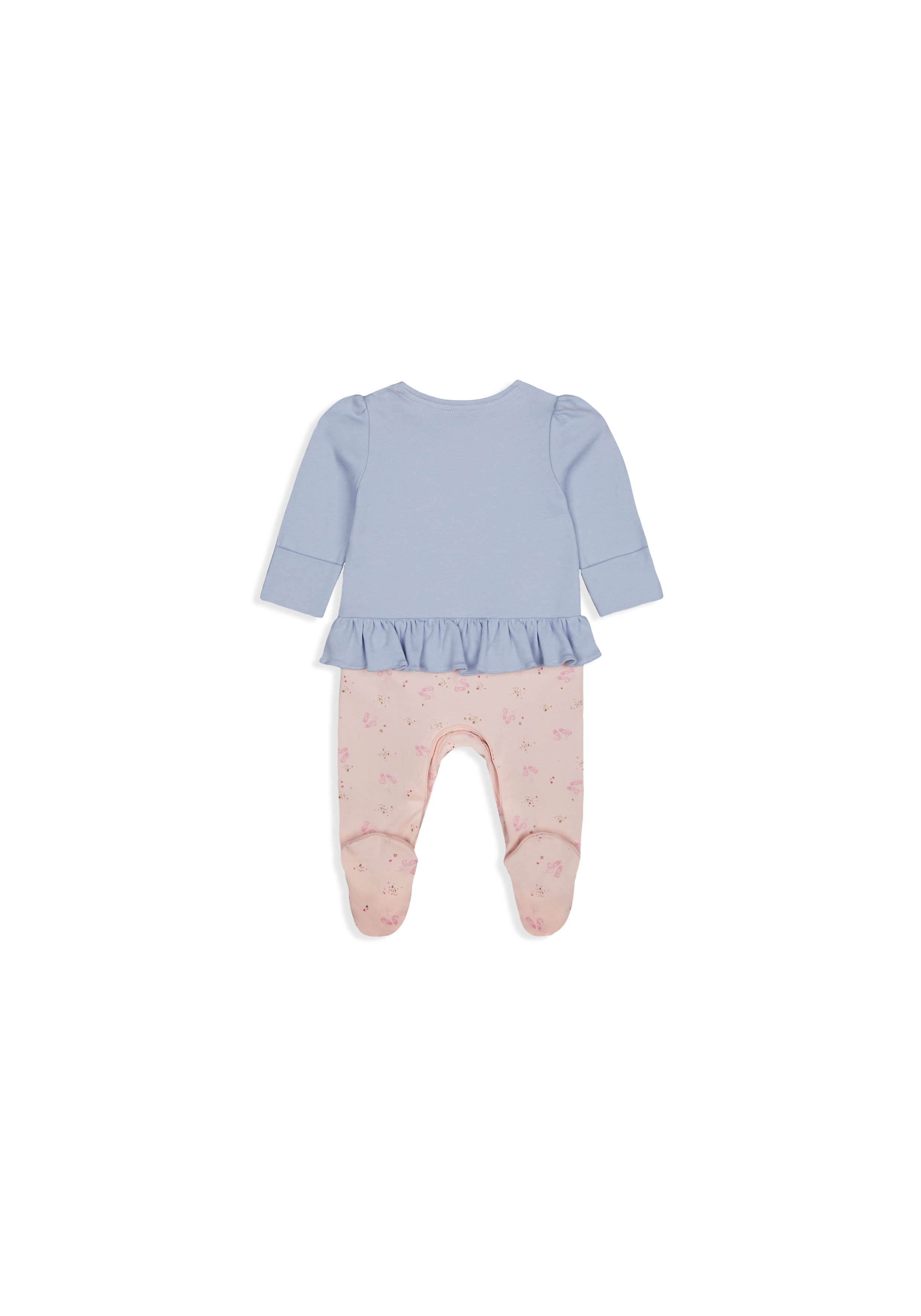 Mothercare | Girls Full Sleeves Mock Romper Ballet Shoes Embroidery - Blue 1
