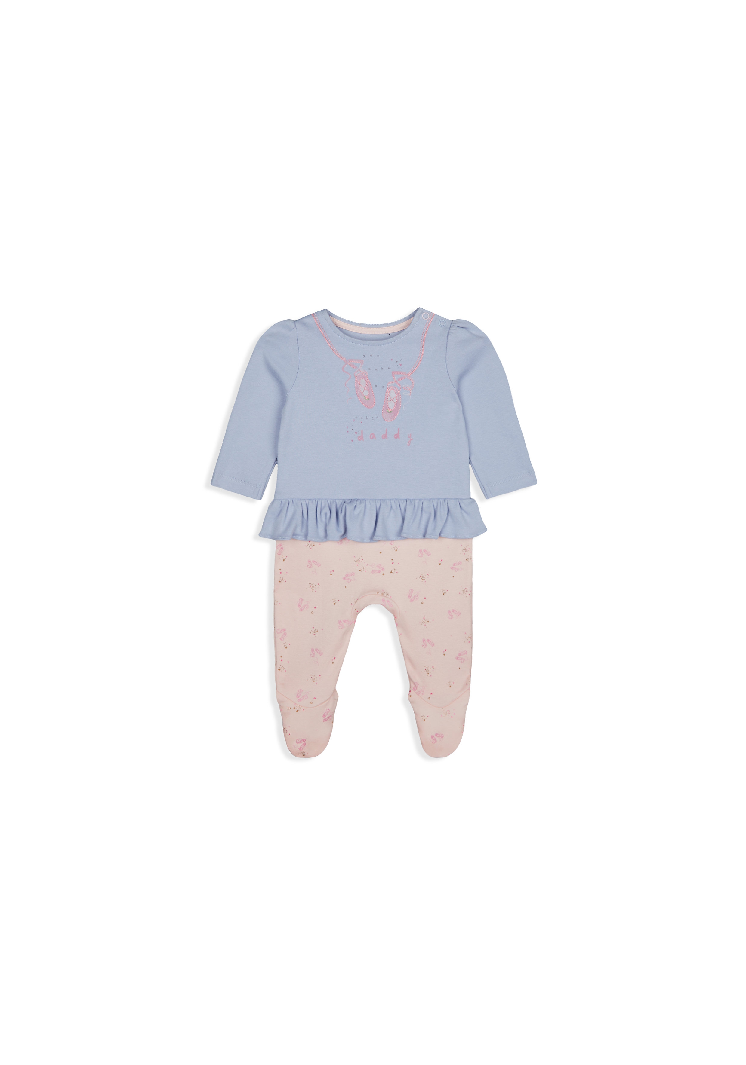 Mothercare | Girls Full Sleeves Mock Romper Ballet Shoes Embroidery - Blue 0