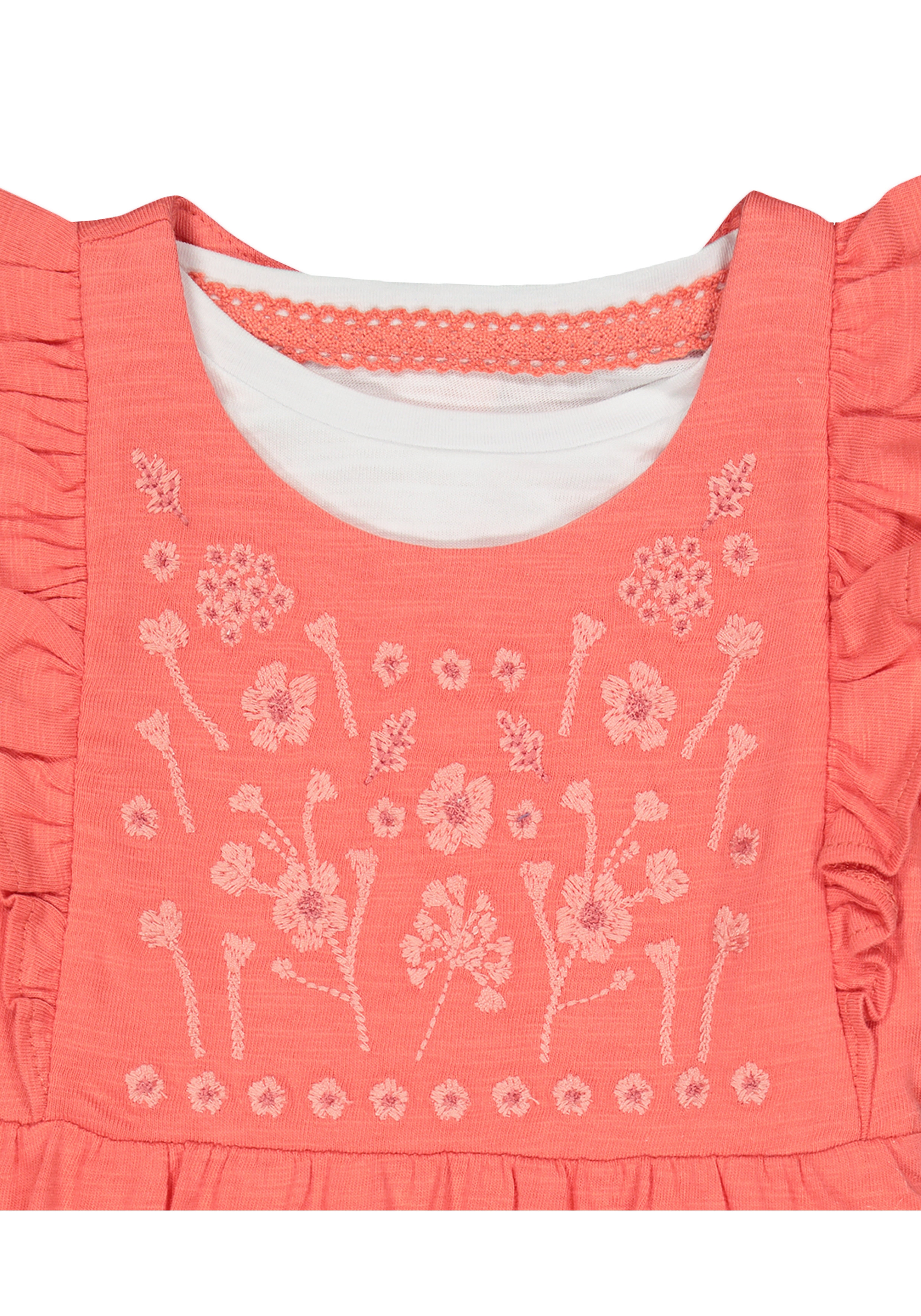 Mothercare | Girls Full Sleeves Dungaree Set Floral Embroidery - Coral 3