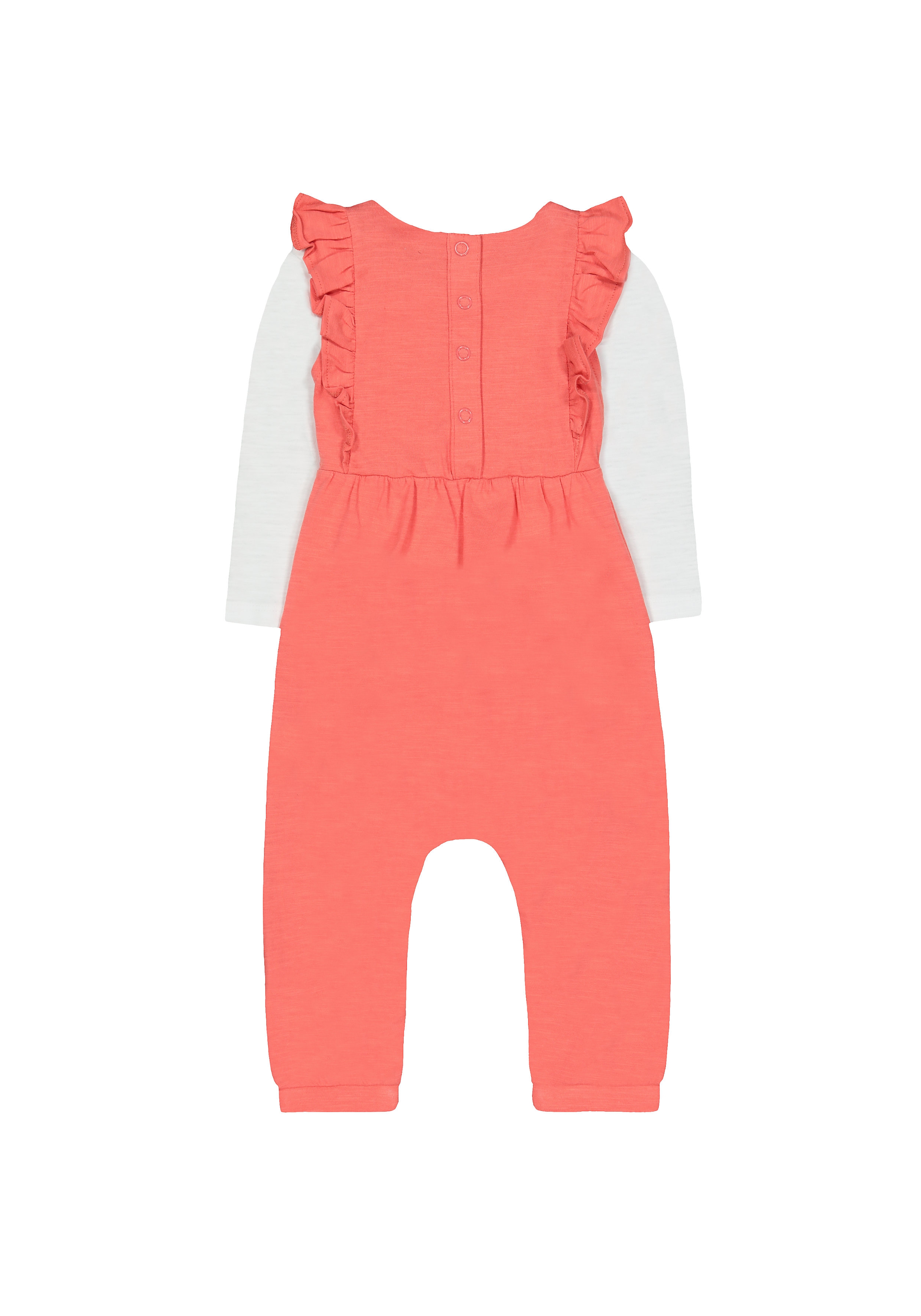 Mothercare | Girls Full Sleeves Dungaree Set Floral Embroidery - Coral 1