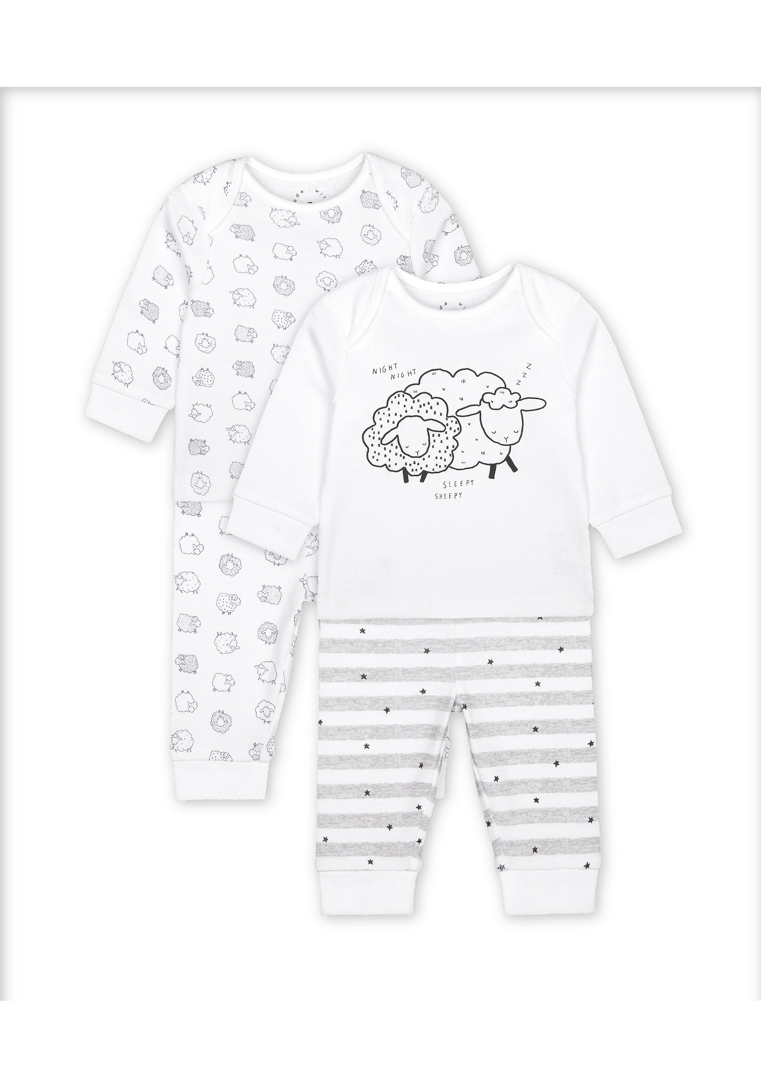 Mothercare | Unisex Full Sleeves Pyjama Set Sheep Print - Pack Of 2 - White 0