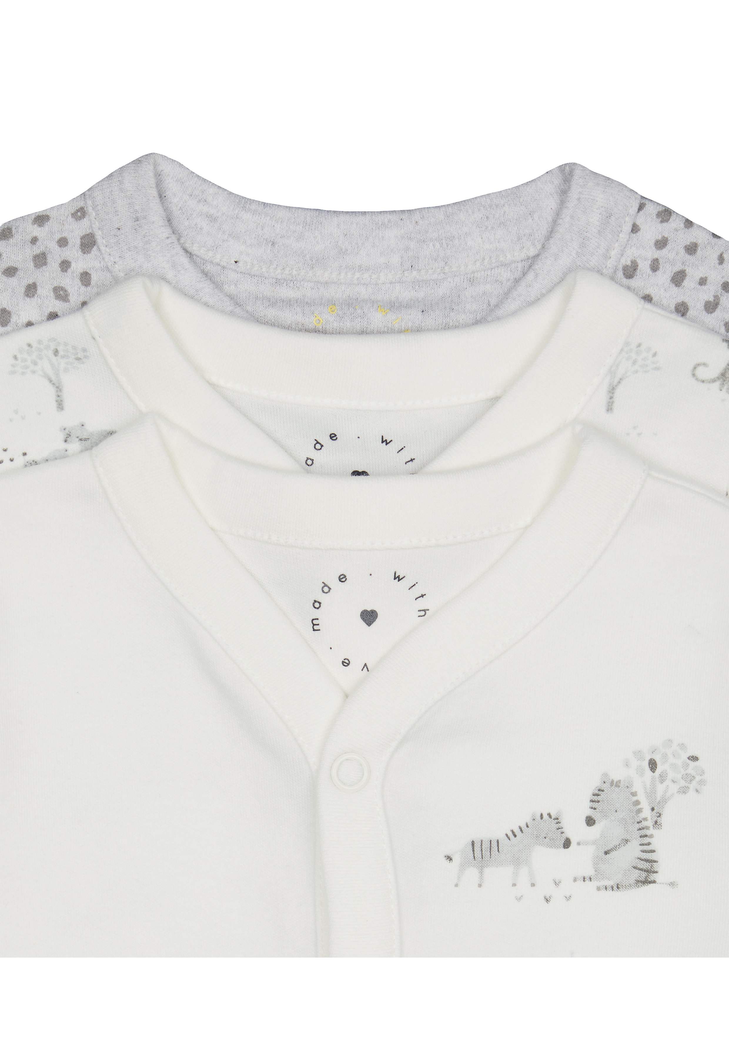 Unisex Full Sleeves Sleepsuit Leopard Print - Pack Of 3 - Grey