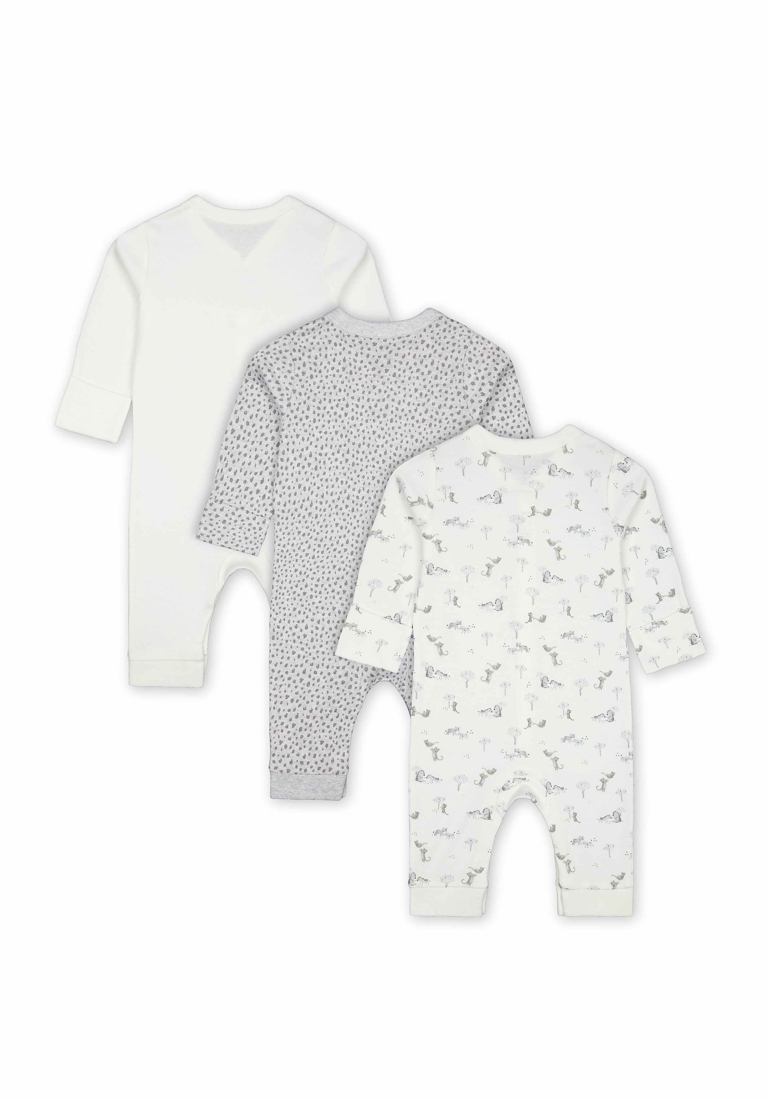 Unisex Full Sleeves Sleepsuit Leopard Print - Pack Of 3 - Grey