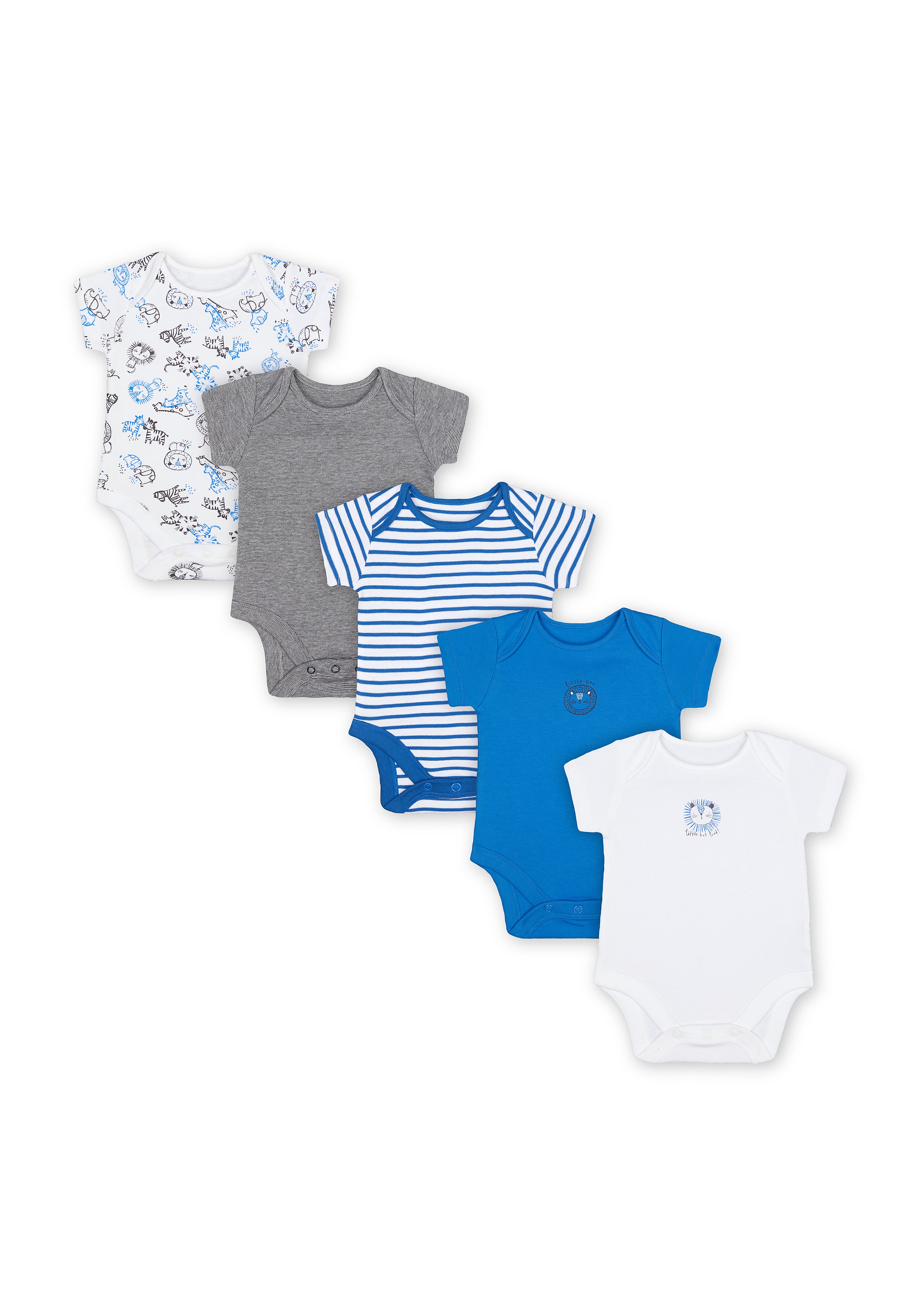 Mothercare | Boys Half Sleeves Bodysuit Striped And Animal Print - Pack Of 5 - Multicolor 0