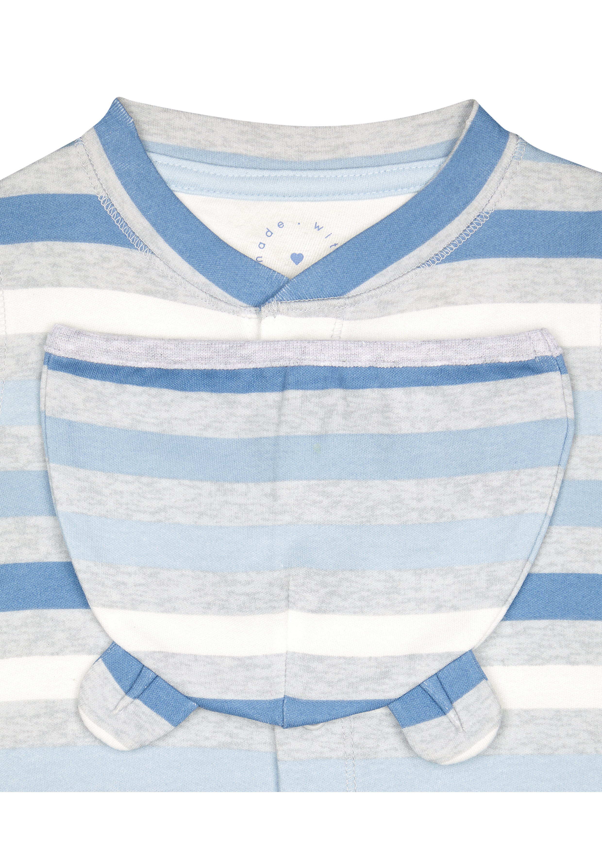 Mothercare | Boys Full Sleeves Striped Romper And Hat Set 3D Ear Detail - Blue 4