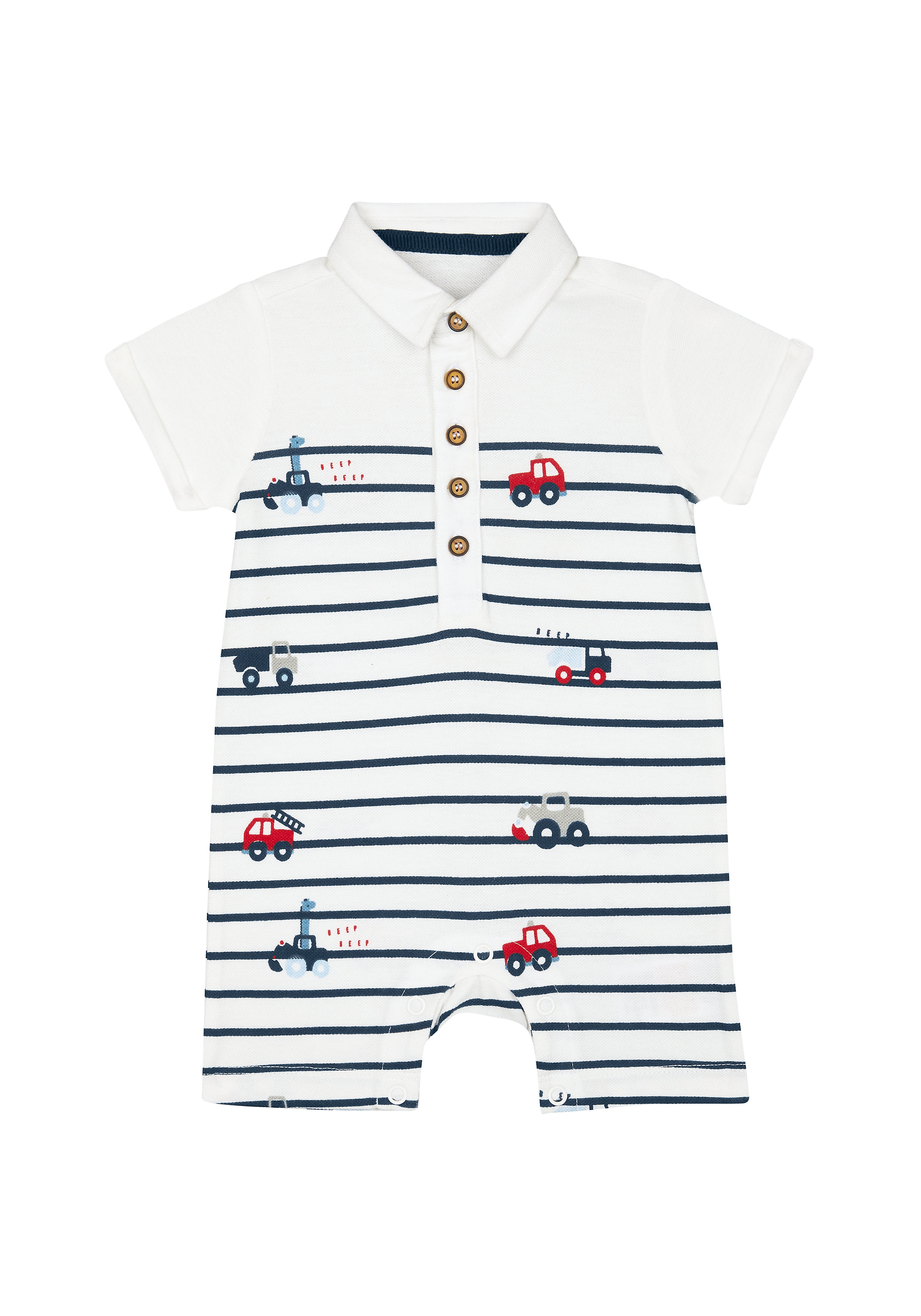 Mothercare | Boys Half Sleeves Polo Style Romper Vehicle Print - White 0