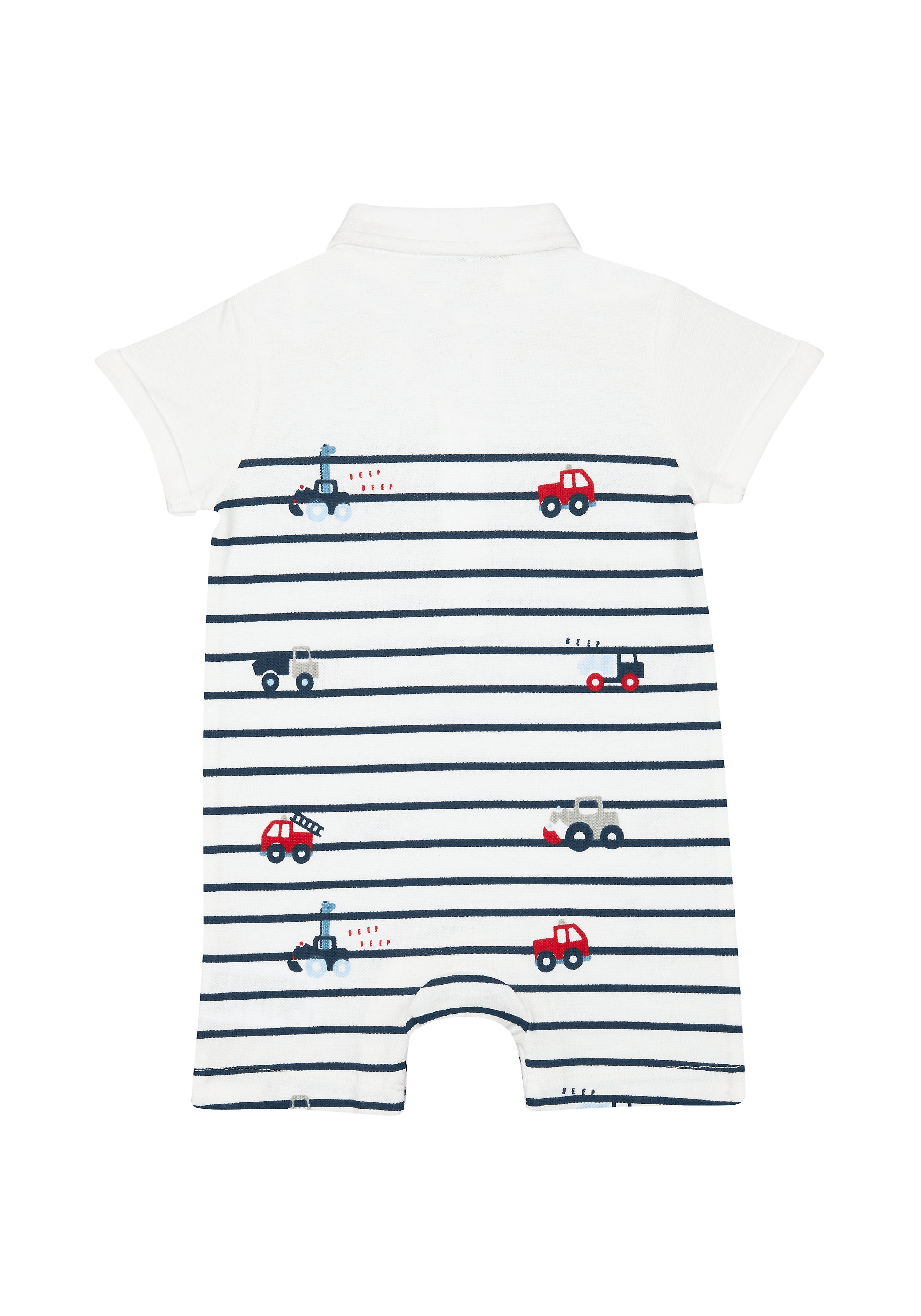 Mothercare | Boys Half Sleeves Polo Style Romper Vehicle Print - White 1