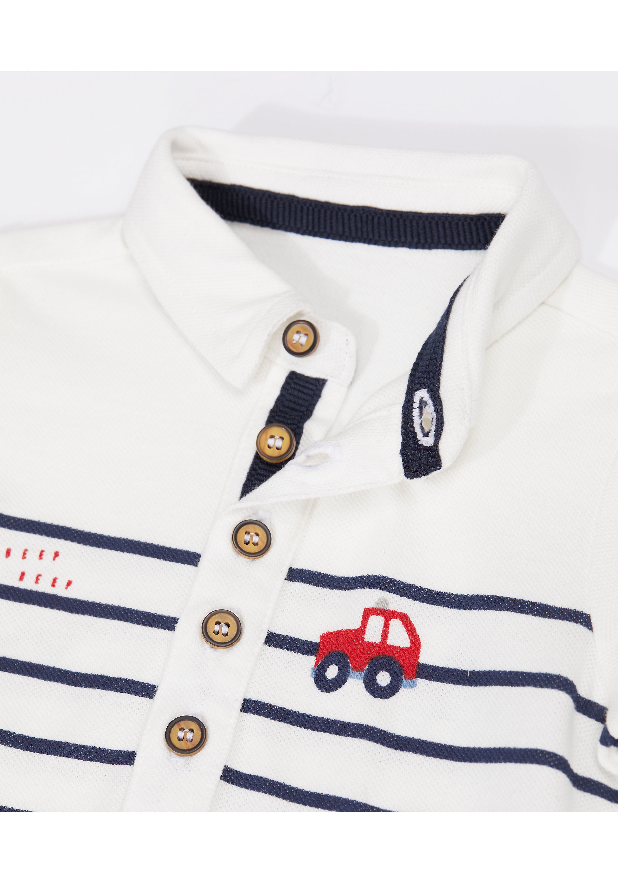 Mothercare | Boys Half Sleeves Polo Style Romper Vehicle Print - White 2
